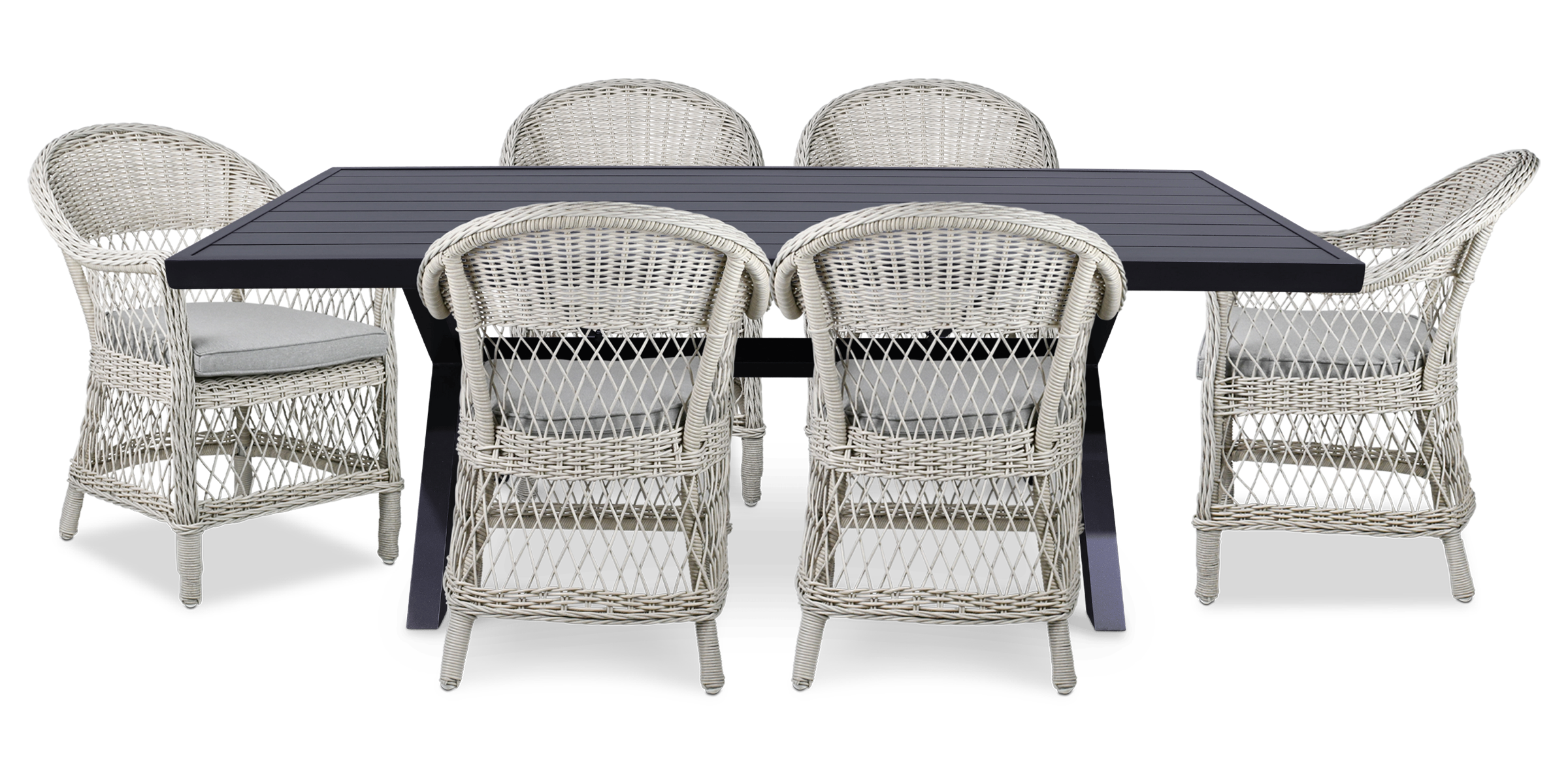 Noosa Rectangle 7 Piece Outdoor Setting in Gunmetal with Wicker Chairs