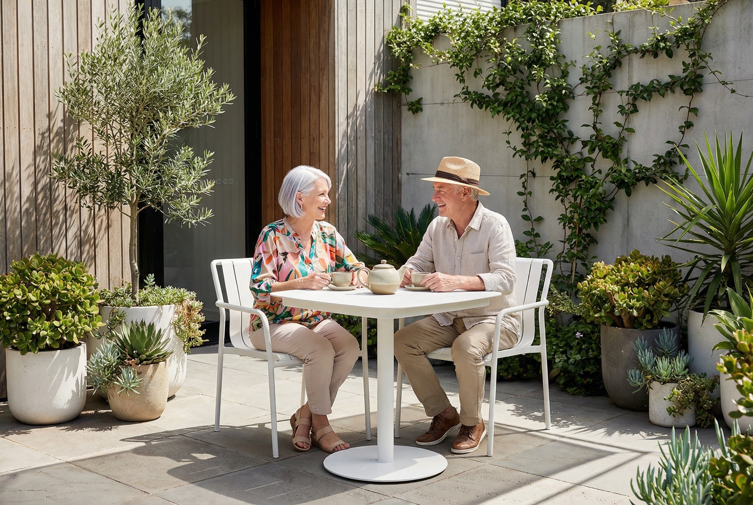 Cafe Square Table Outdoor Occassional Set in White (Choose Chairs) (Copy)