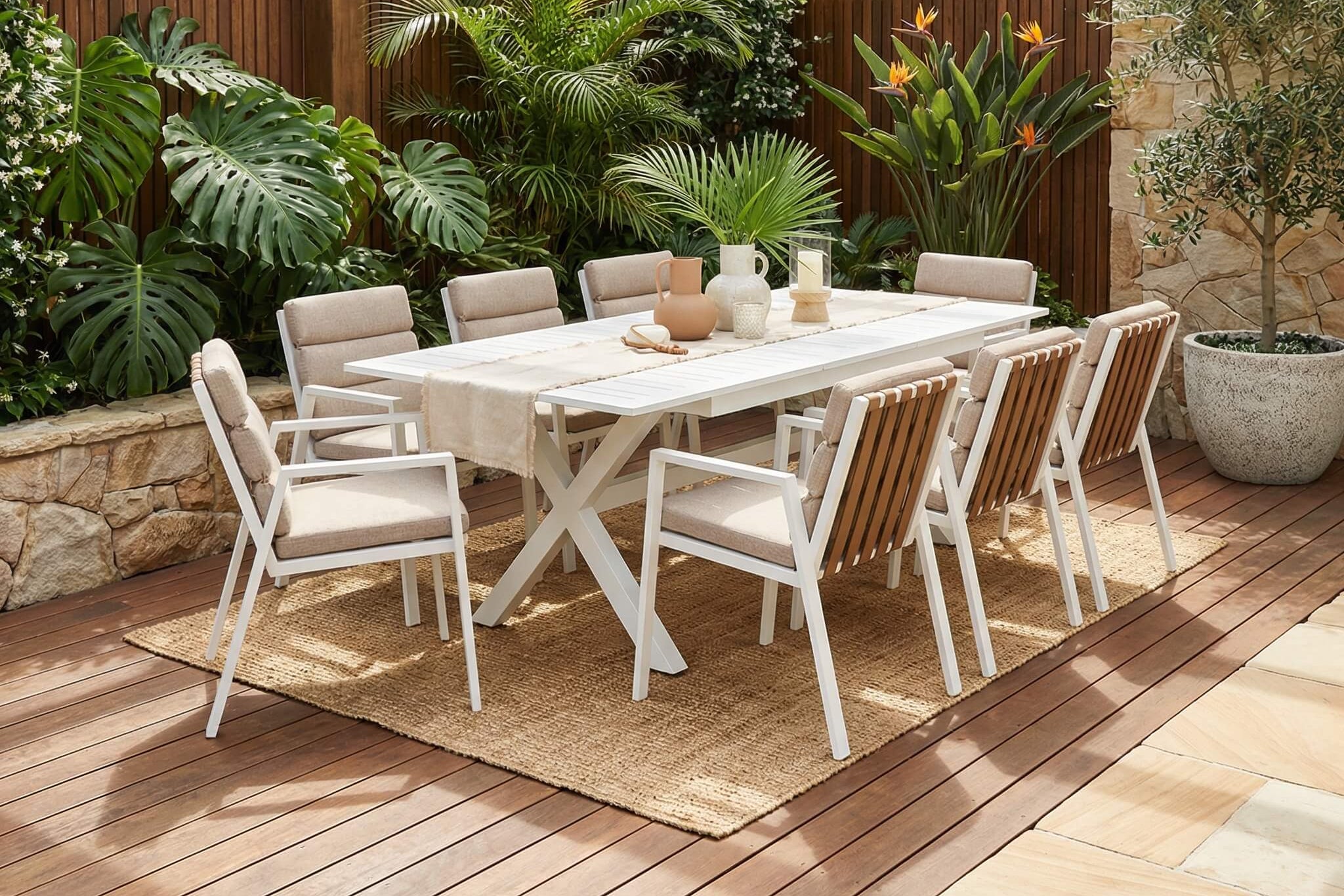 Carribean White Extension Table Outdoor Dining Suite (Choose Chairs)