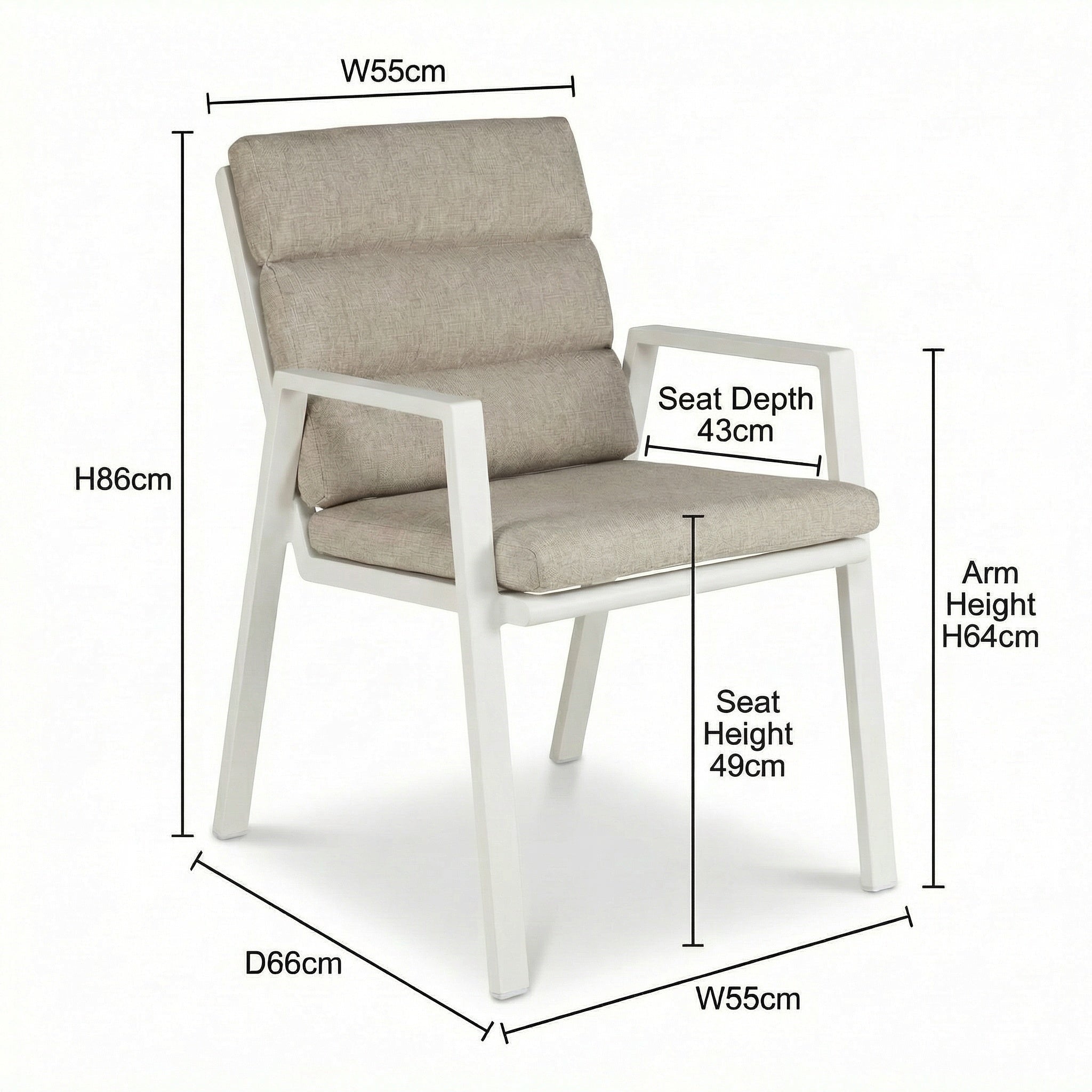 Aruba Dining Chair with Synthetic Leather Inset, Stone Olefin Cushions and Aluminium Frame