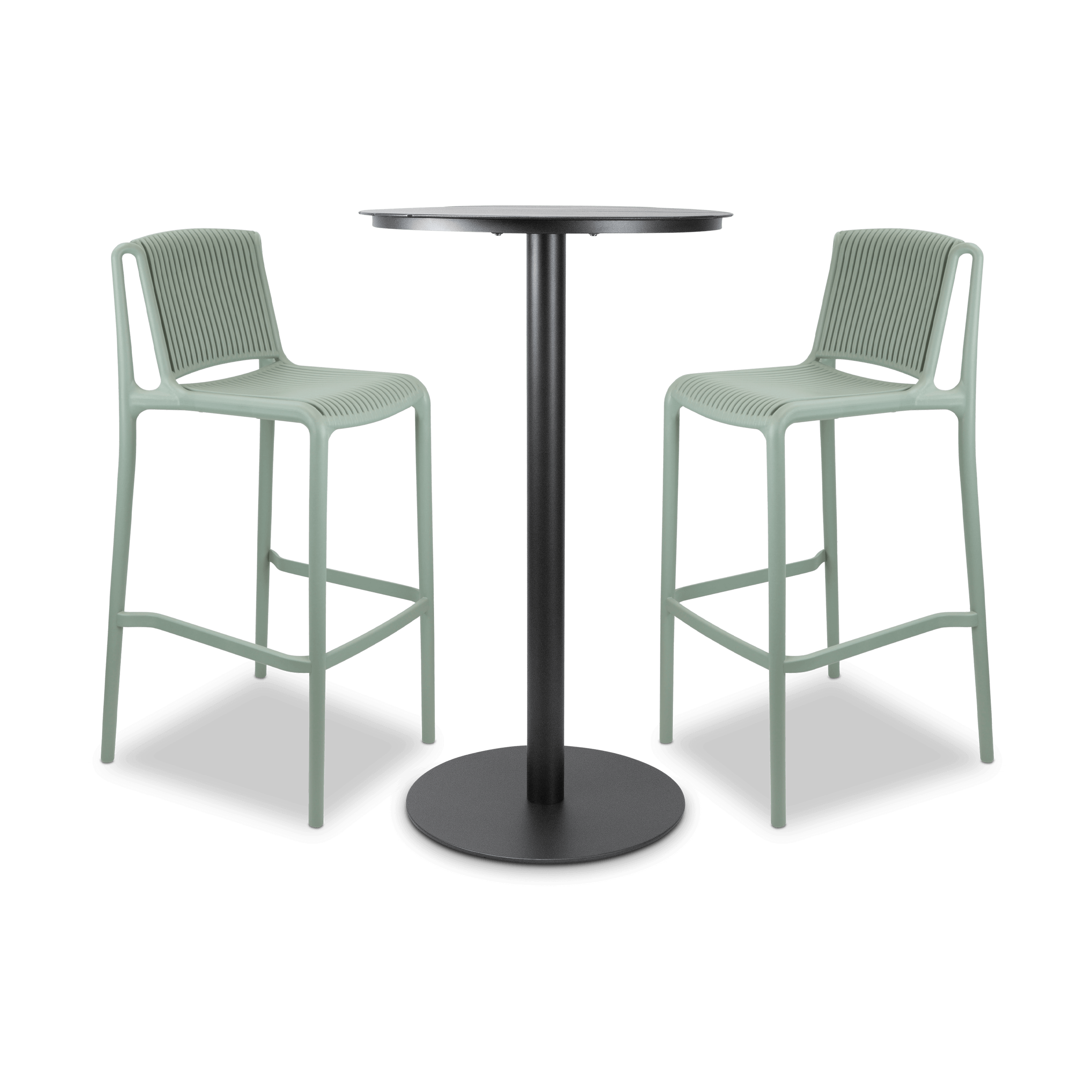 Cafe Collection Round 3pc Bar Suite in Gunmetal with UV Plastic Bar Stools (PP)
