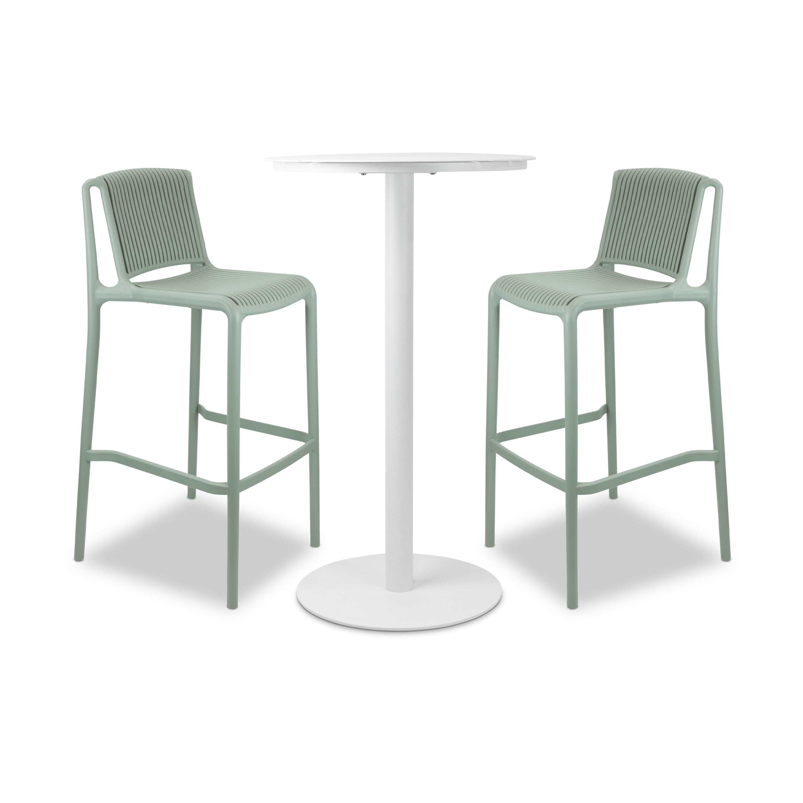 Cafe Collection Round 3pc Bar Suite in White with UV Plastic Bar Stools (PP)