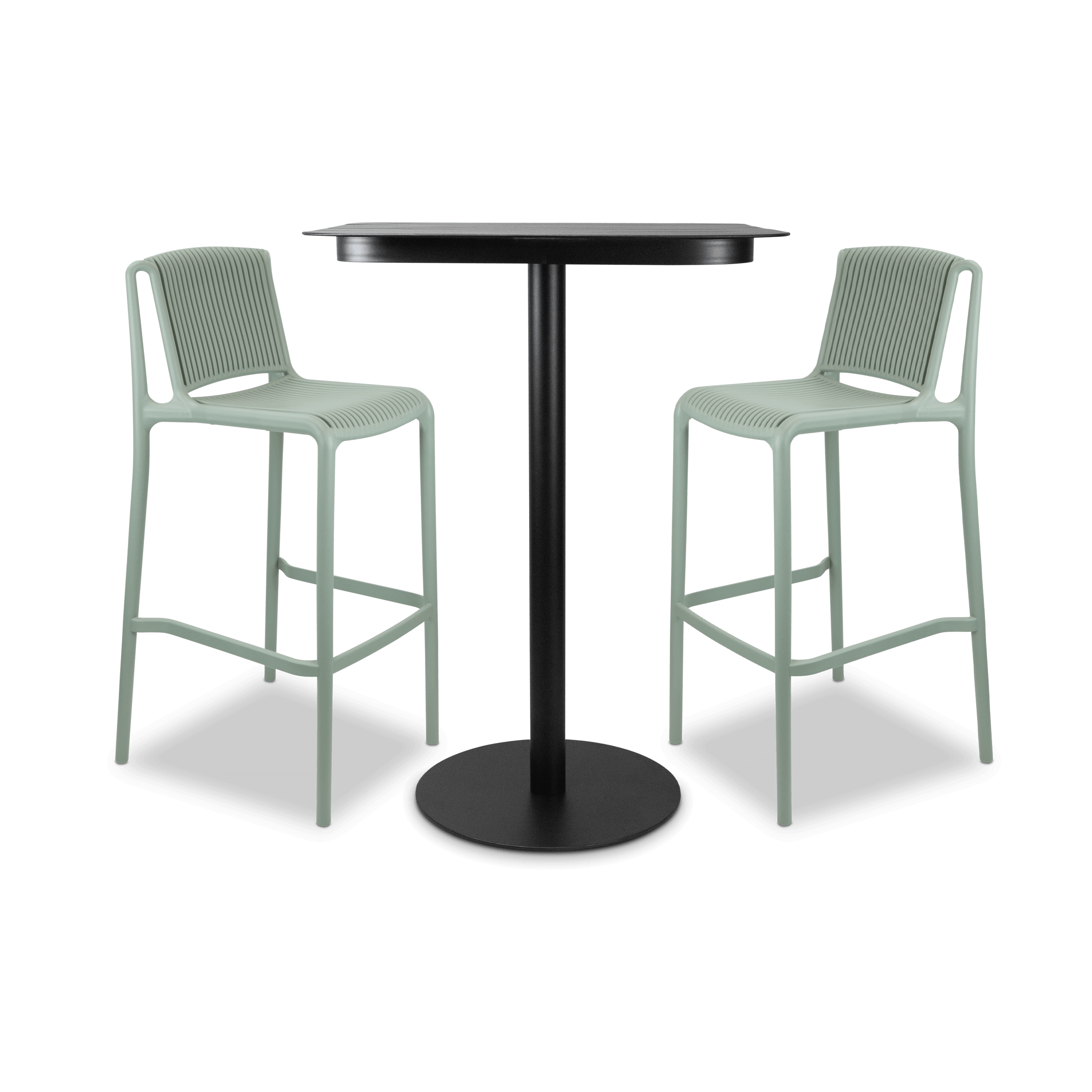 Cafe Collection Square 3pc Bar Suite in Gunmetal with UV Plastic Bar Stools (PP)