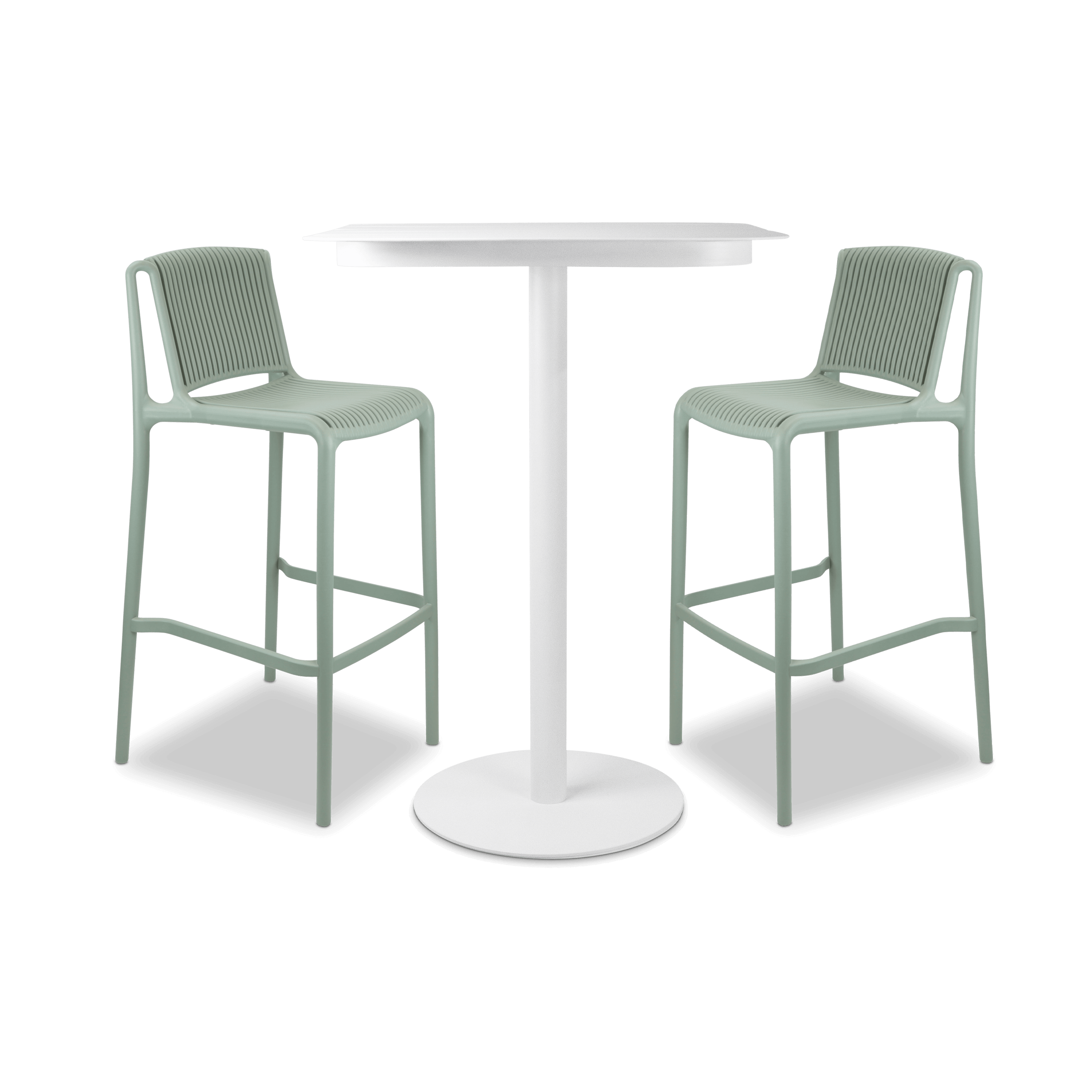 Cafe Collection Square 3pc Bar Suite in White with UV Plastic Bar Stools (PP)