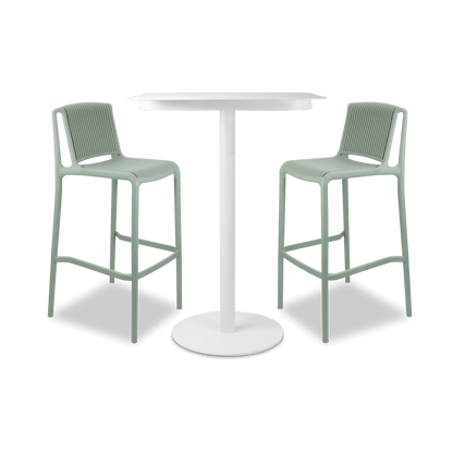 Cafe Collection Square 3pc Bar Suite in White with UV Plastic Bar Stools (PP)