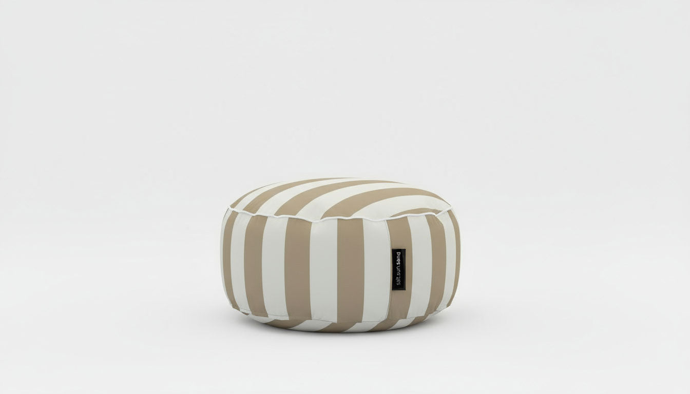 Byron Bay Indoor/Outdoor Ottoman in Taupe Stripe