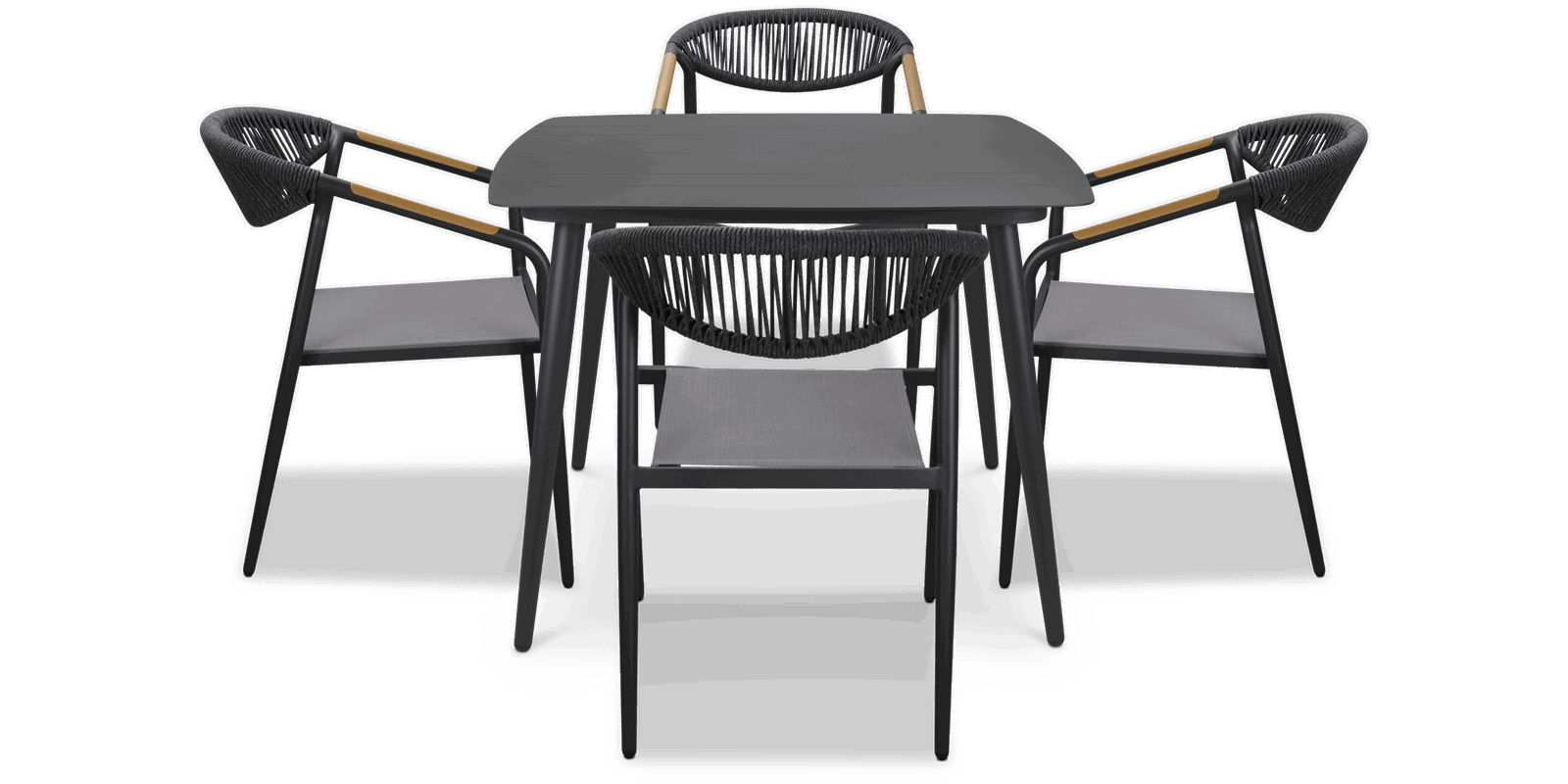 Amalfi Square 5 Piece Outdoor Setting in Gunmetal with Rope Chairs - The Furniture Shack