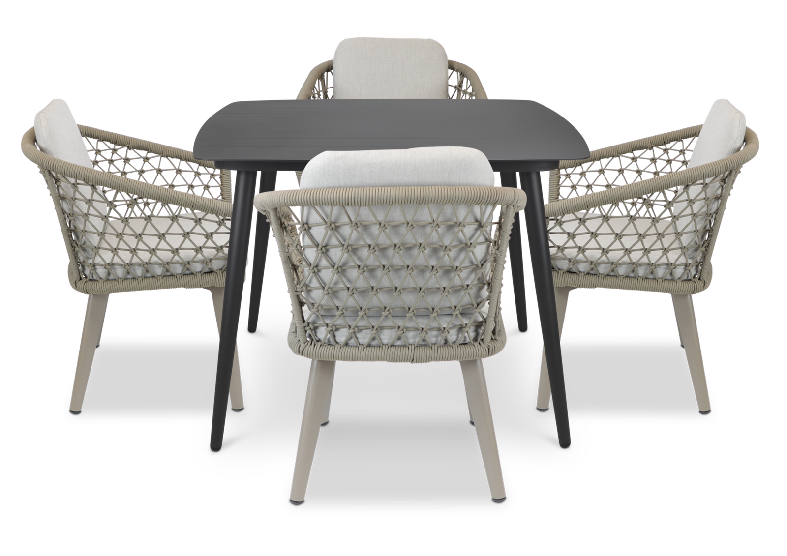 Amalfi Square 5 Piece Outdoor Setting in Gunmetal with Rope Chairs - The Furniture Shack