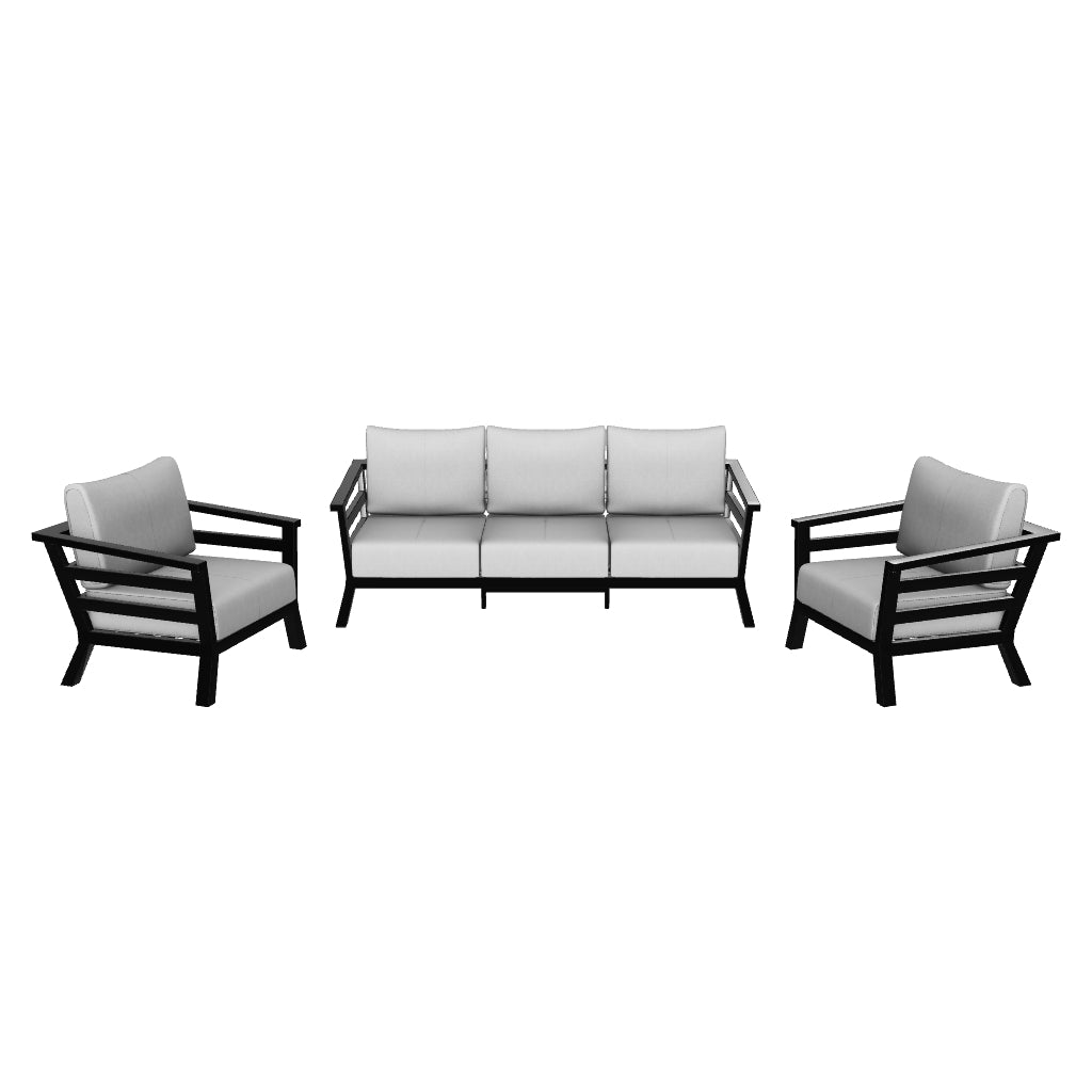 Aveiro 3 Seater with 2x Armchairs in Gunmetal Grey with Stone Olefin Cushions