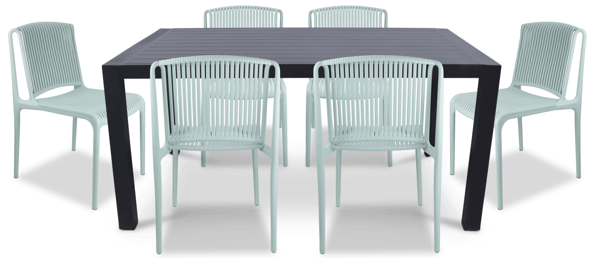 Bahamas Rectangle 7 Piece Outdoor Setting in Gunmetal with UV Plastic Outdoor Chairs (PP)