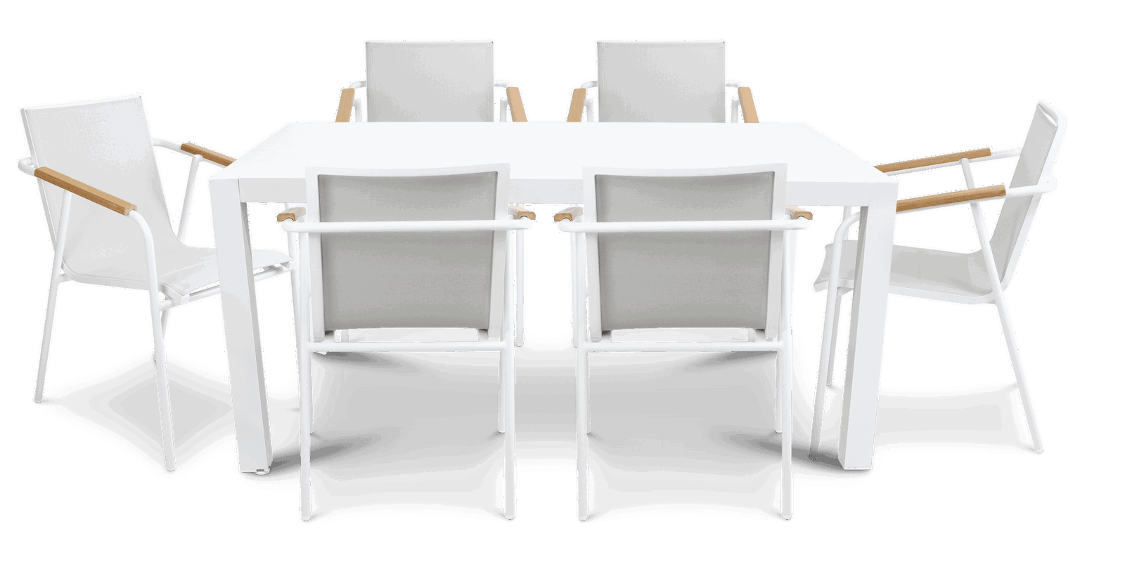 Bahamas Rectangle 7 Piece Outdoor Setting in Arctic White with Aluminium Chairs - The Furniture Shack