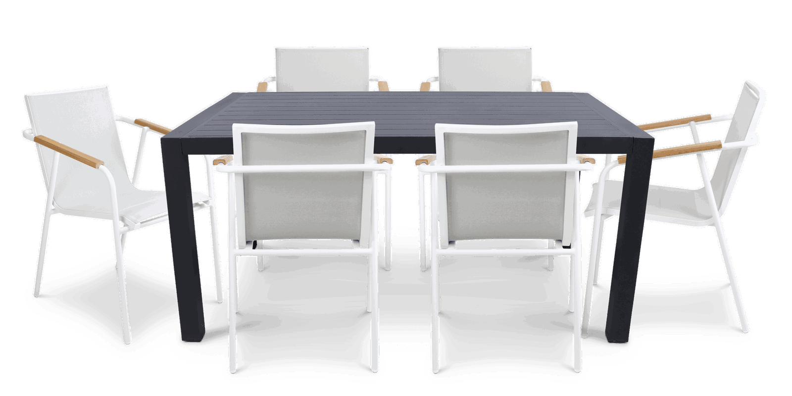 Bahamas Rectangle 7 Piece Outdoor Setting in Gunmetal with Aluminium Chairs - The Furniture Shack