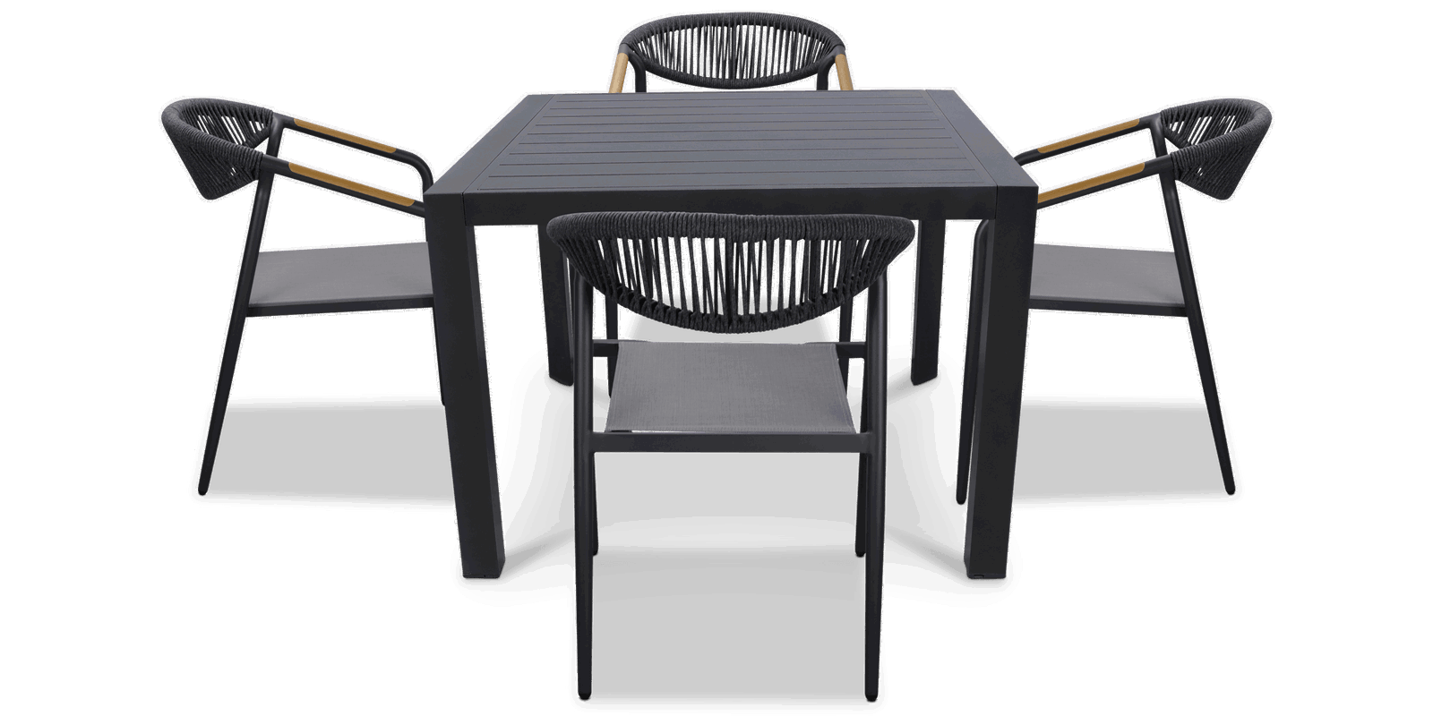 Bahamas Square 5 Piece Outdoor Setting in Gunmetal with Rope Chairs - The Furniture Shack