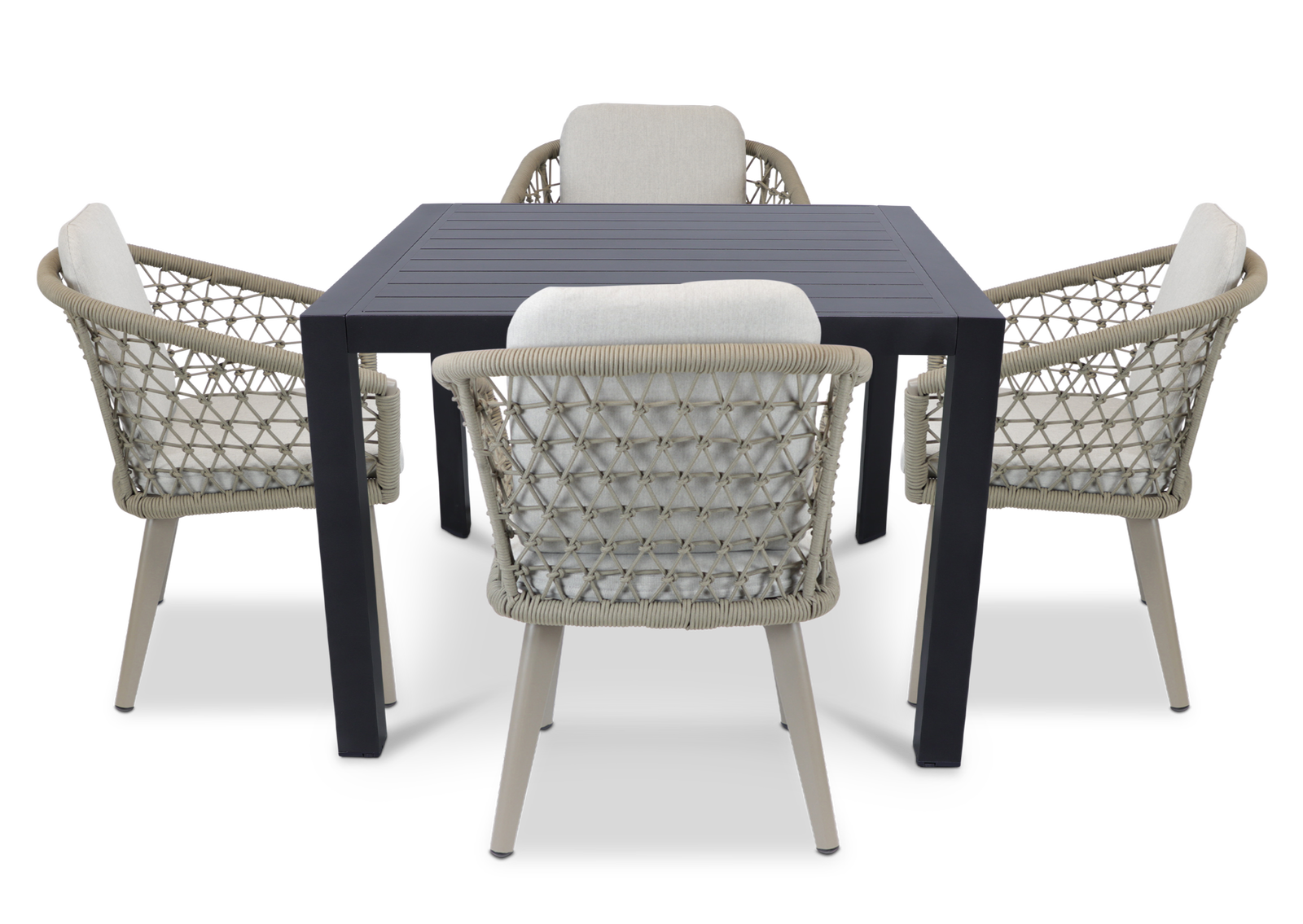 Bahamas Square 5 Piece Outdoor Setting in Gunmetal with Rope Chairs - The Furniture Shack
