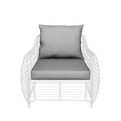 Barbados 3pc Occasional Set in Arctic White Wicker and Pebble Olefin Cushions