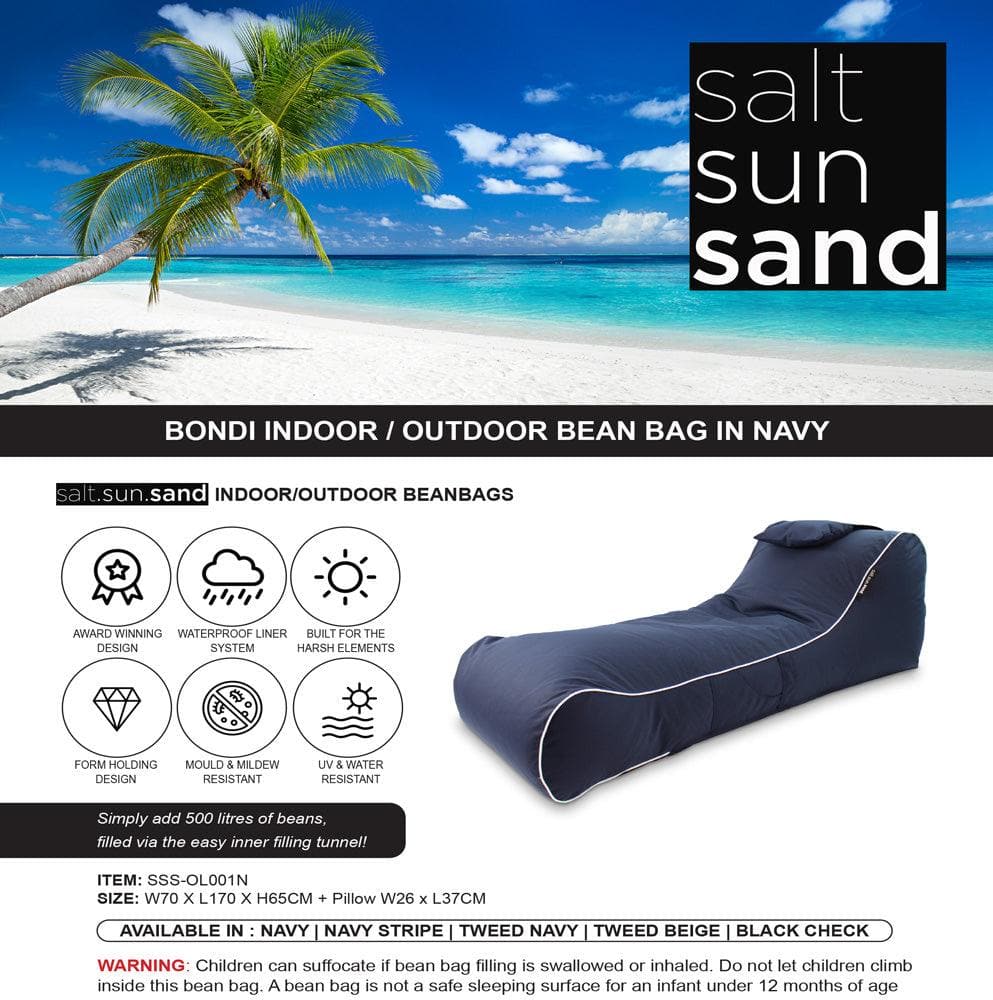 Bondi Indoor/Outdoor Bean Bag in Navy - The Furniture Shack