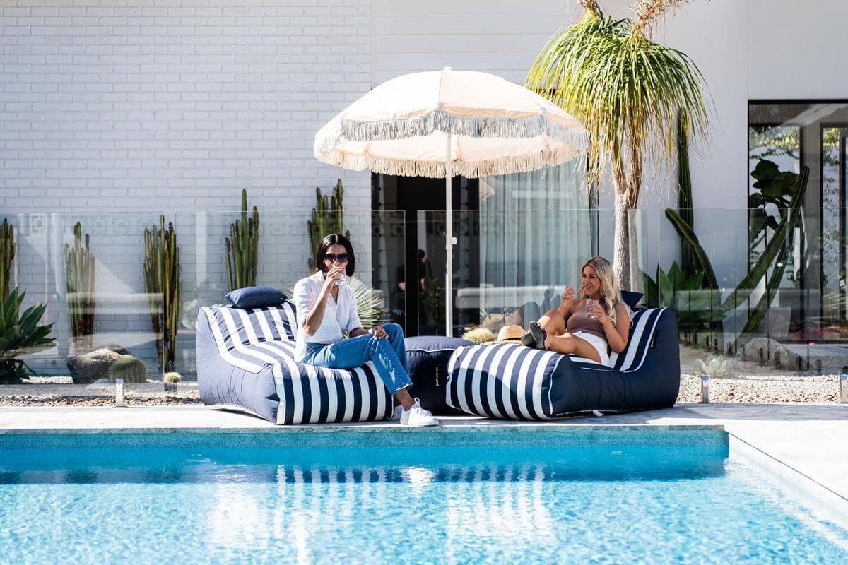 Bondi Indoor/Outdoor Bean Bag in Navy Stripe - The Furniture Shack