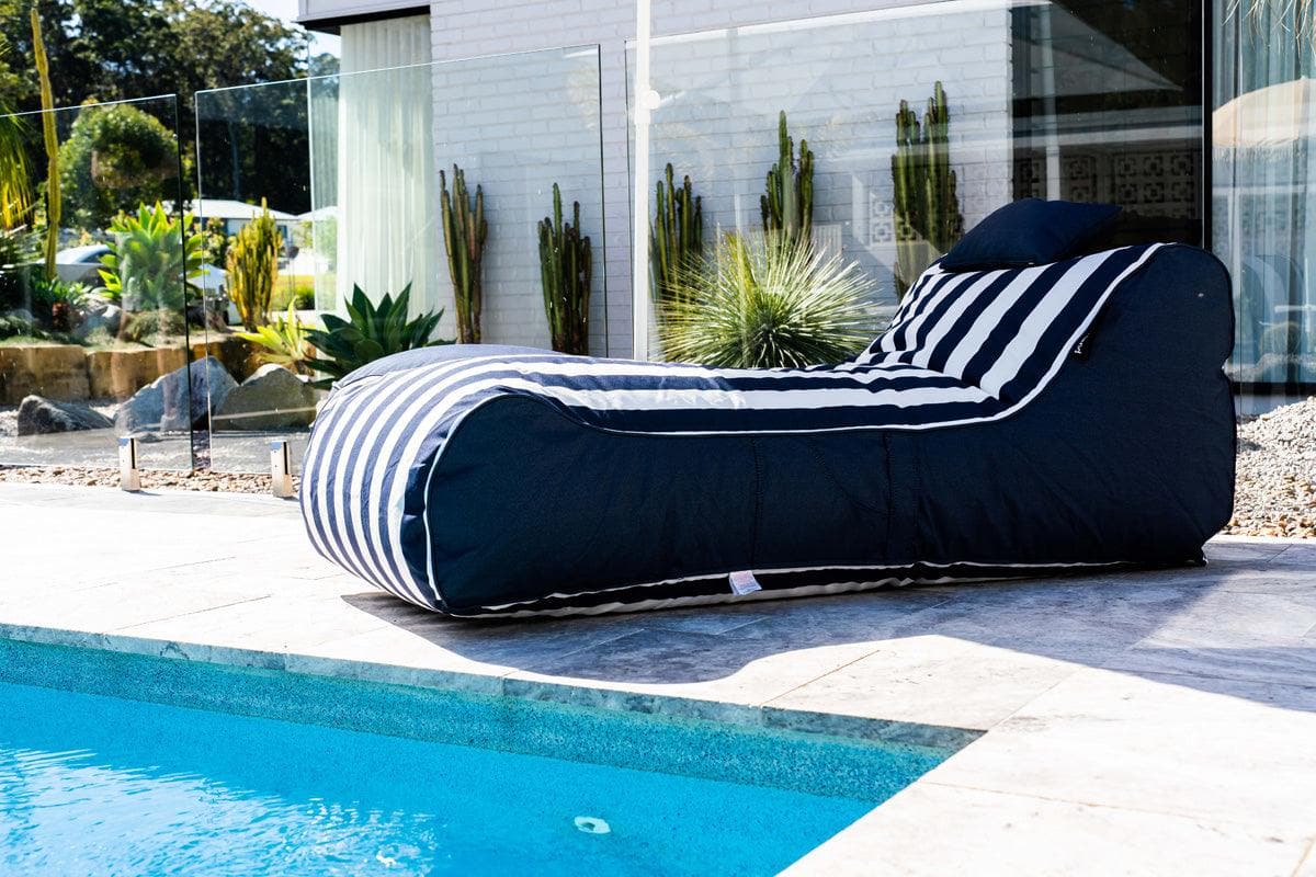 Bondi Indoor/Outdoor Bean Bag in Navy Stripe - The Furniture Shack