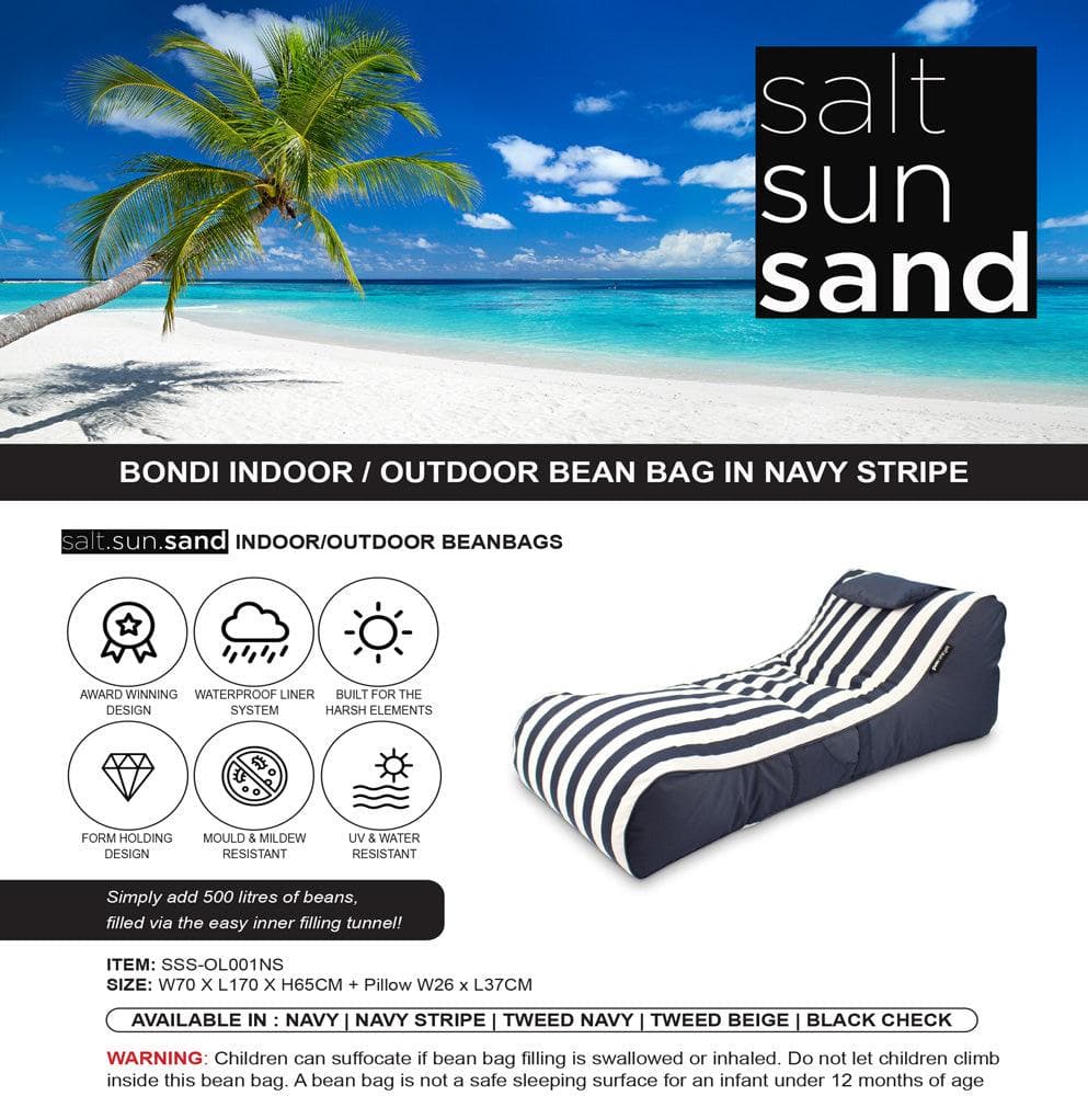 Bondi Indoor/Outdoor Bean Bag in Navy Stripe - The Furniture Shack