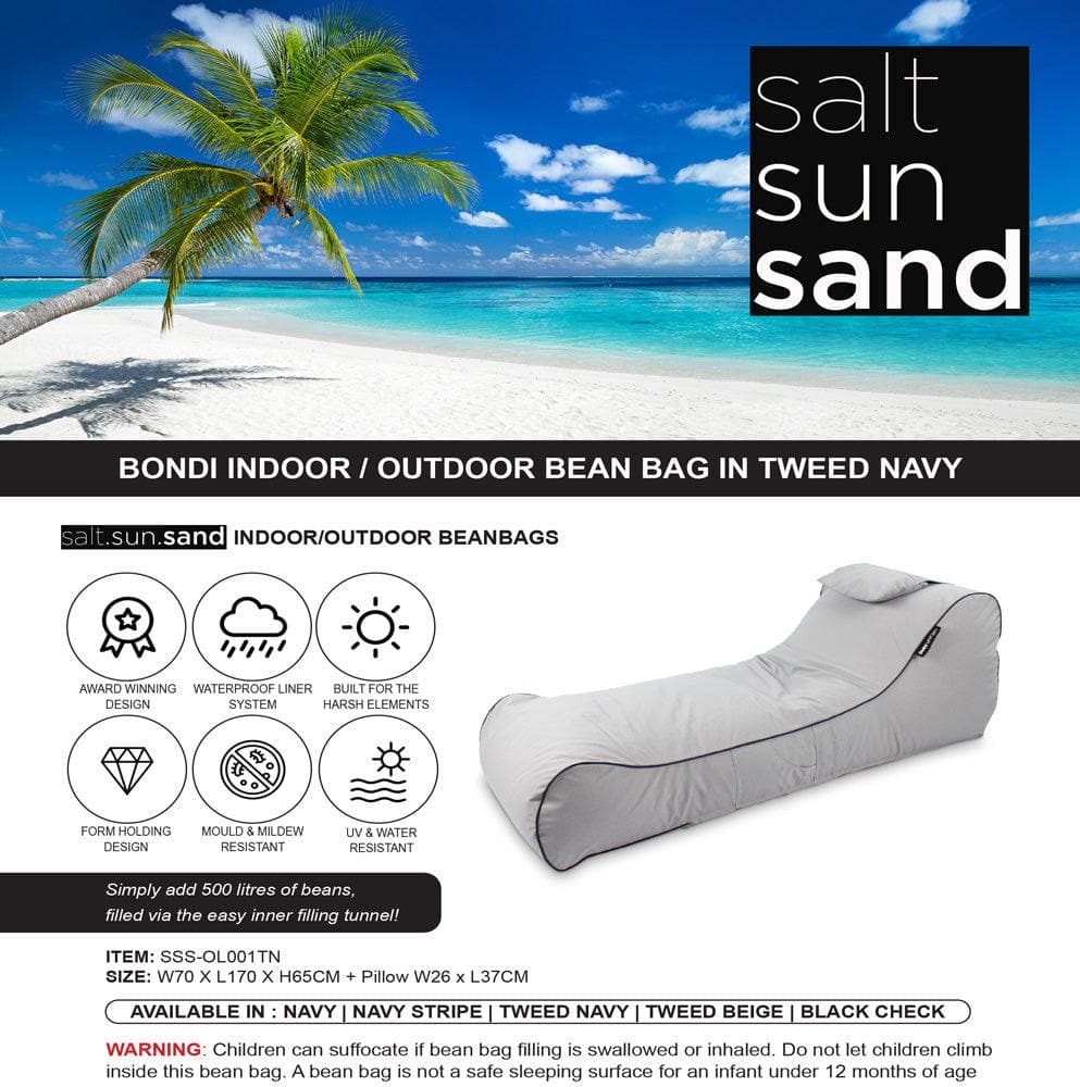 Bondi Indoor/Outdoor Bean Bag in Tweed Navy - The Furniture Shack