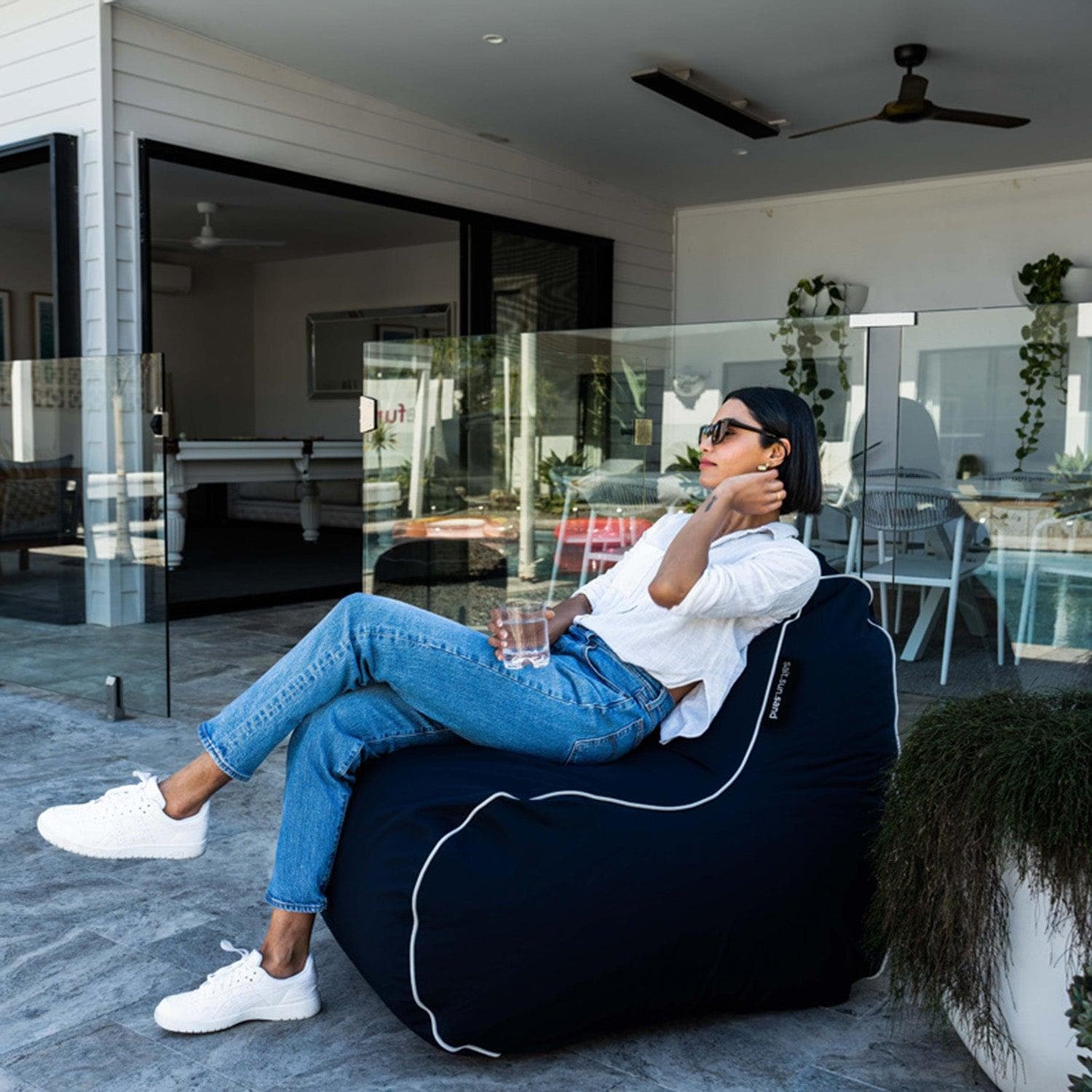 Byron Bay Indoor/Outdoor Bean Bag in Navy - The Furniture Shack