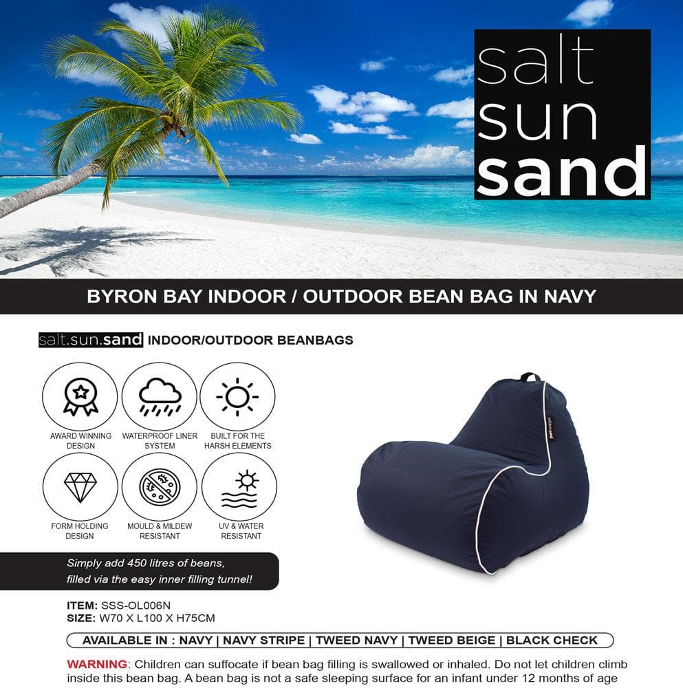 Byron Bay Indoor/Outdoor Bean Bag in Navy - The Furniture Shack