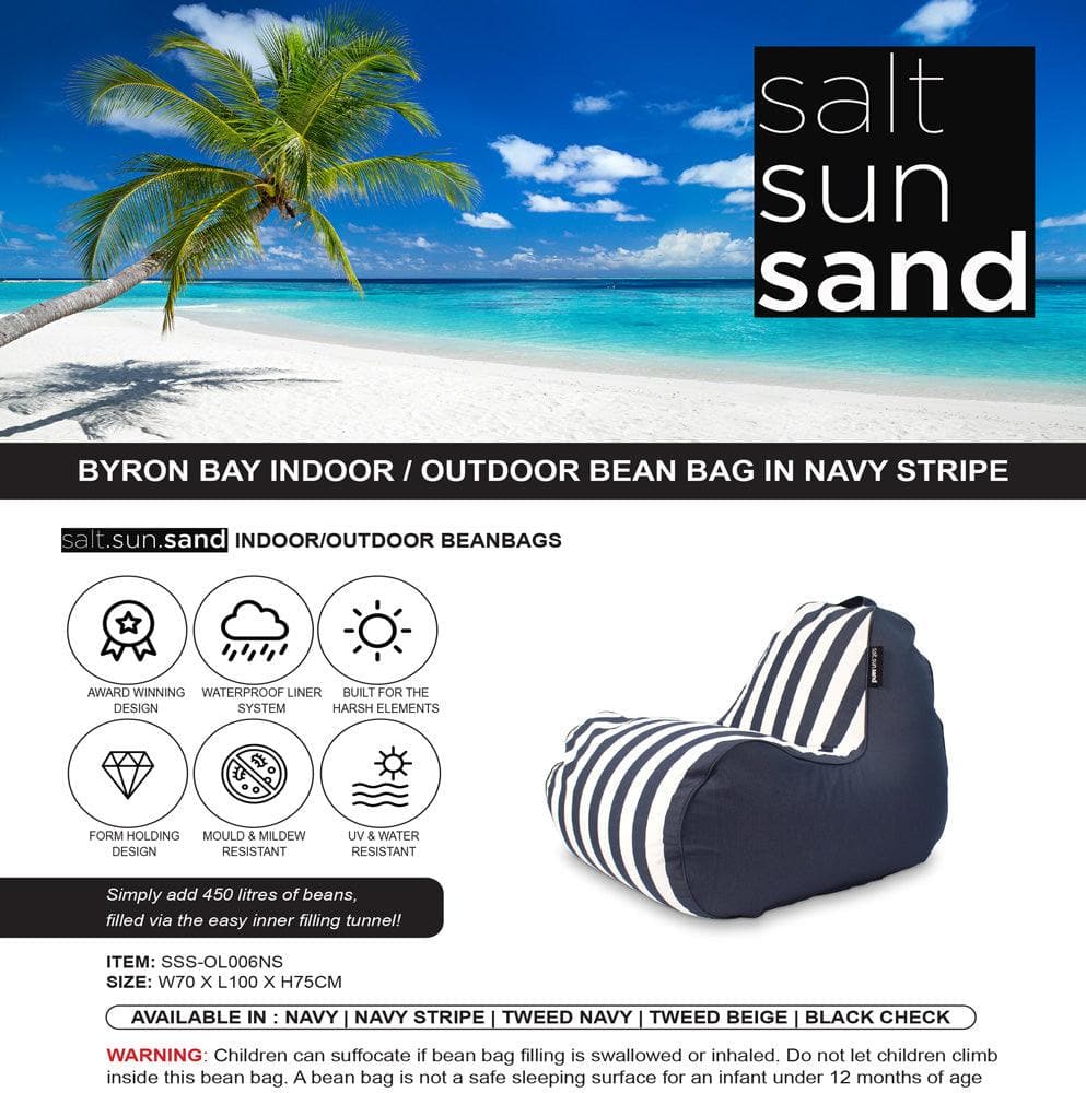 Byron Bay Indoor/Outdoor Bean Bag in Navy Stripe - The Furniture Shack