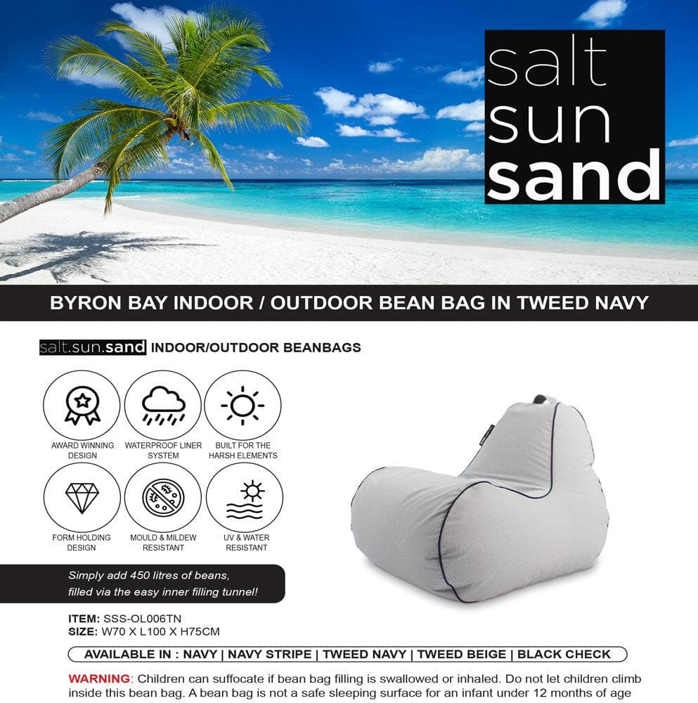 Byron Bay Indoor/Outdoor Bean Bag in Tweed Navy - The Furniture Shack