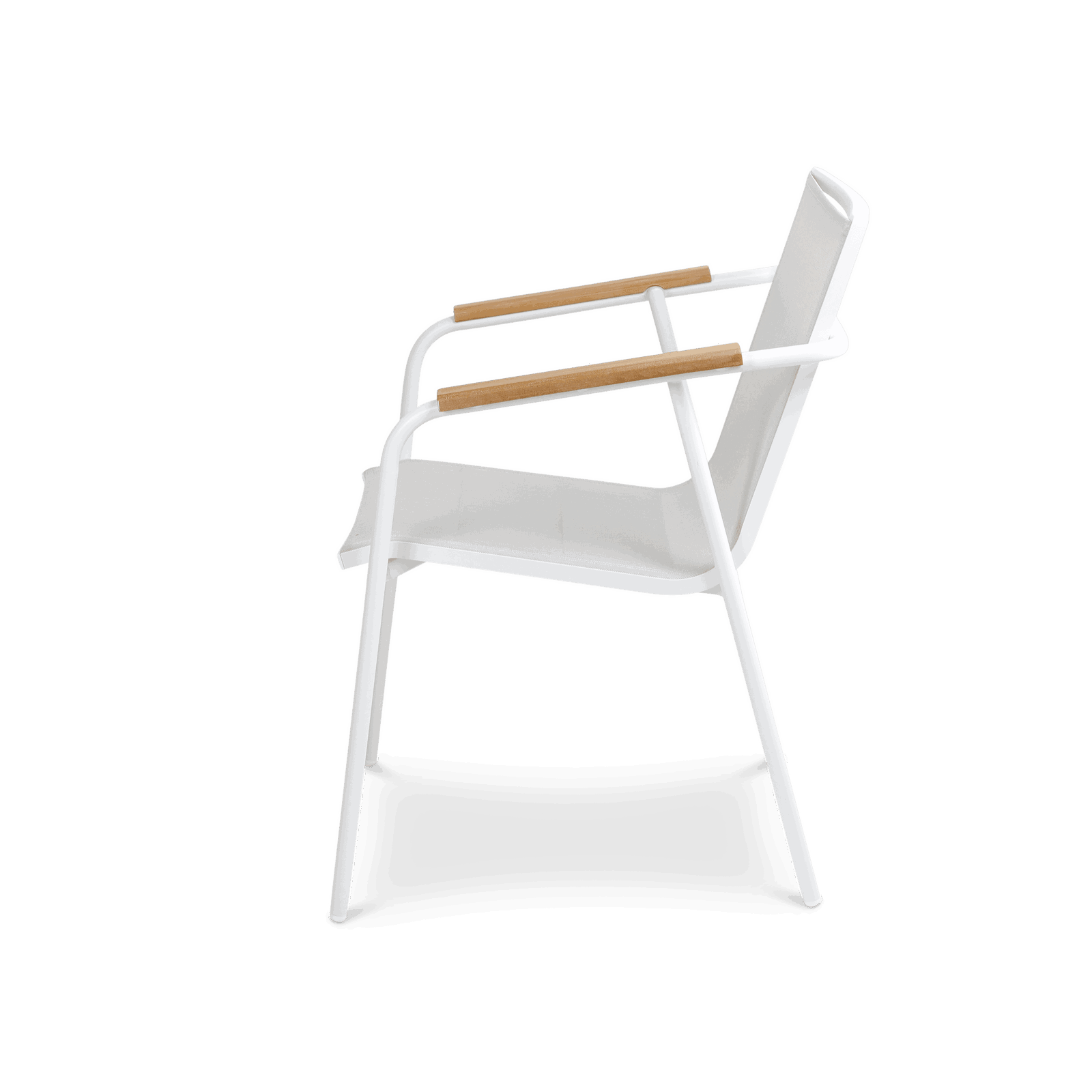 Capri Dining Chair in Arctic White Aluminium Frame with Polywood Teak Accent and Dune Textilene - The Furniture Shack