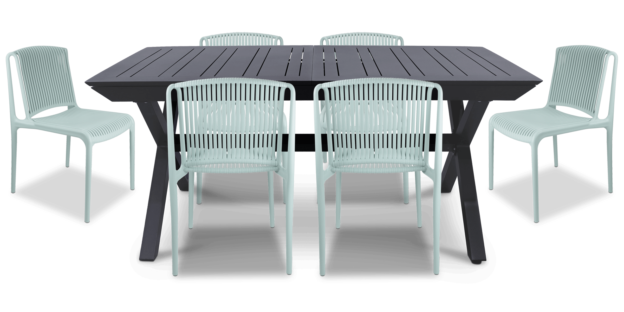 Caribbean Outdoor Extension Table in Gunmetal with Paros UV Plastic Outdoor Chairs (PP)
