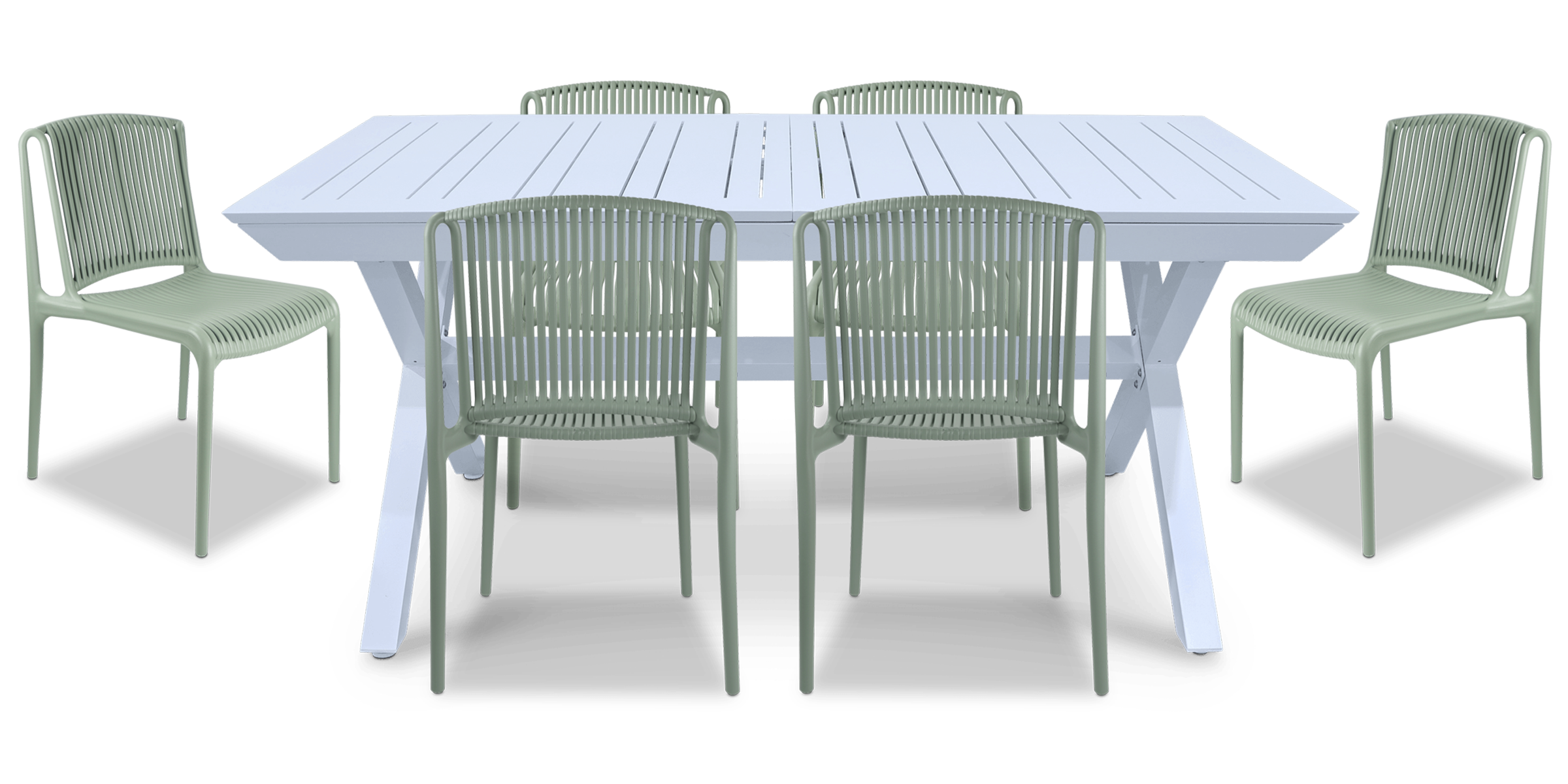 Caribbean Outdoor Extension Table in White with Paros UV Plastic Outdoor Chairs (PP)