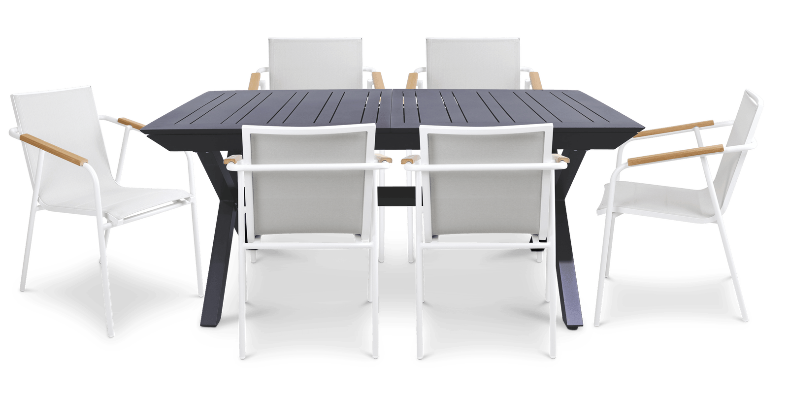Caribbean Outdoor Extension Table in Gunmetal with Aluminium Chairs - The Furniture Shack