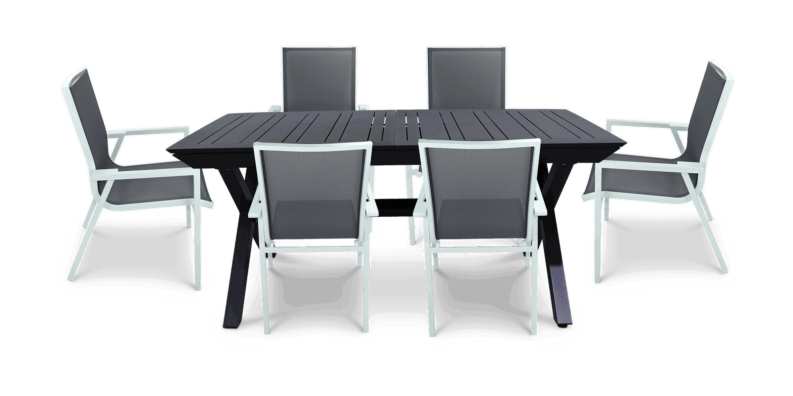 Caribbean Outdoor Extension Table in Gunmetal with Aluminium Chairs - The Furniture Shack