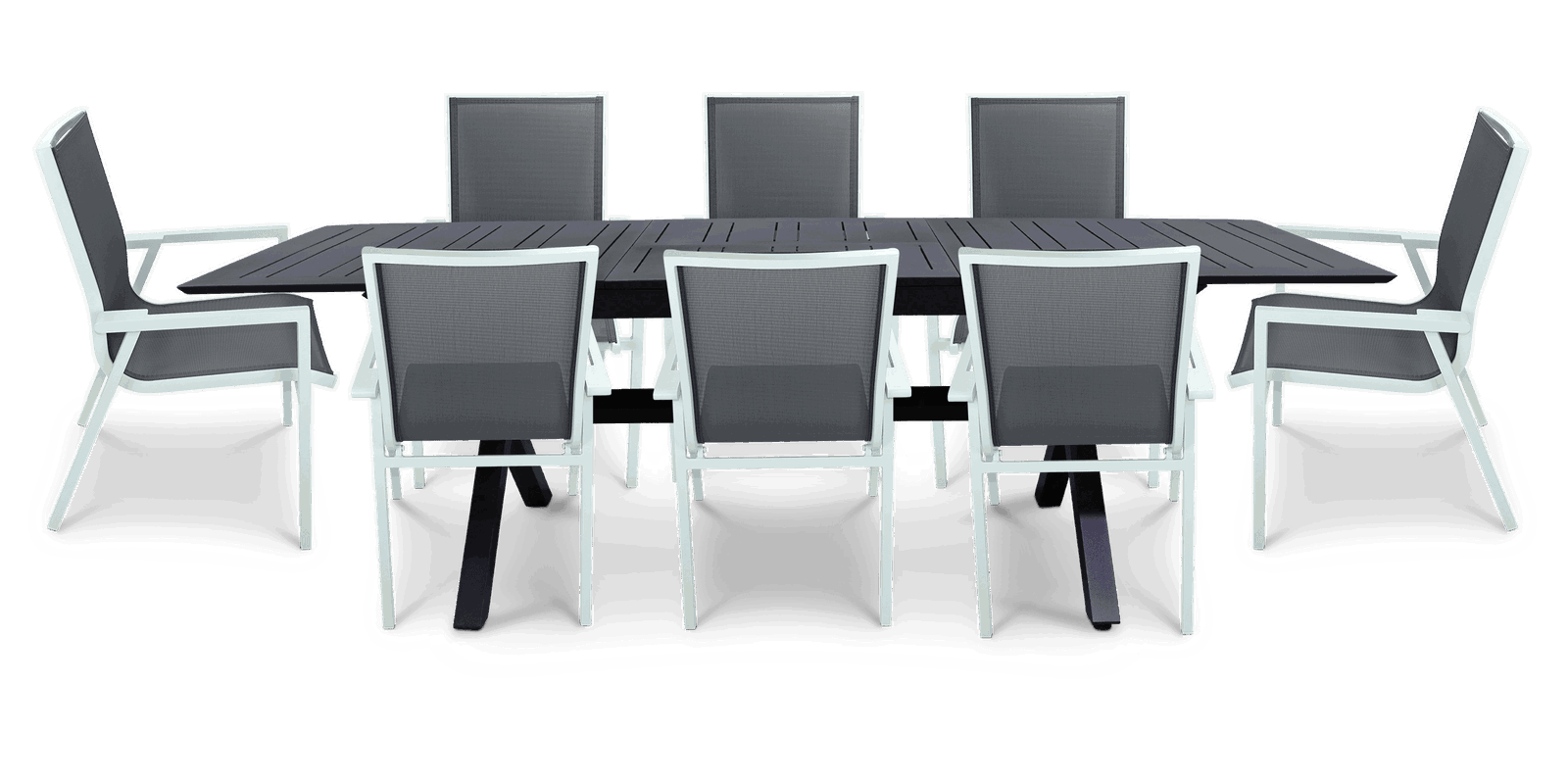 Caribbean Outdoor Extension Table in Gunmetal with Aluminium Chairs - The Furniture Shack