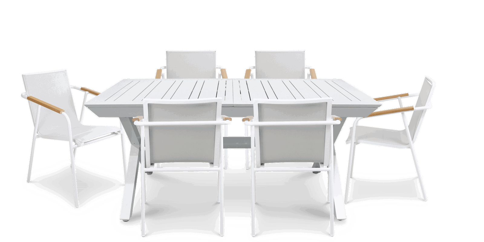 Caribbean Outdoor Extension Table in White with Aluminium Chairs - The Furniture Shack