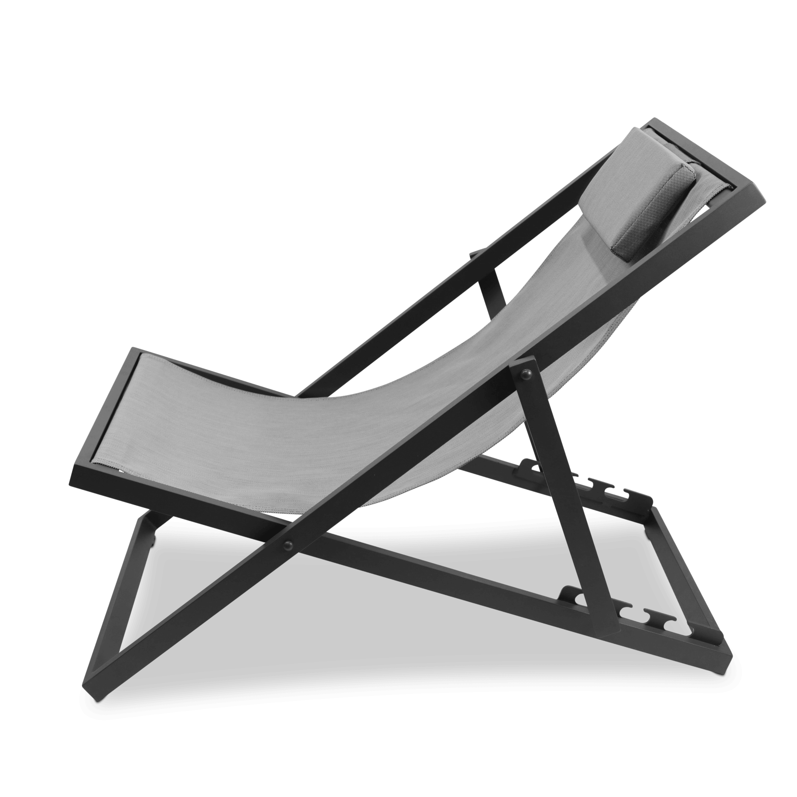 Chill Deck Chair and San Sebastian 3pc Occasional Set in Gunmetal and Charcoal Grey Textilene - The Furniture Shack