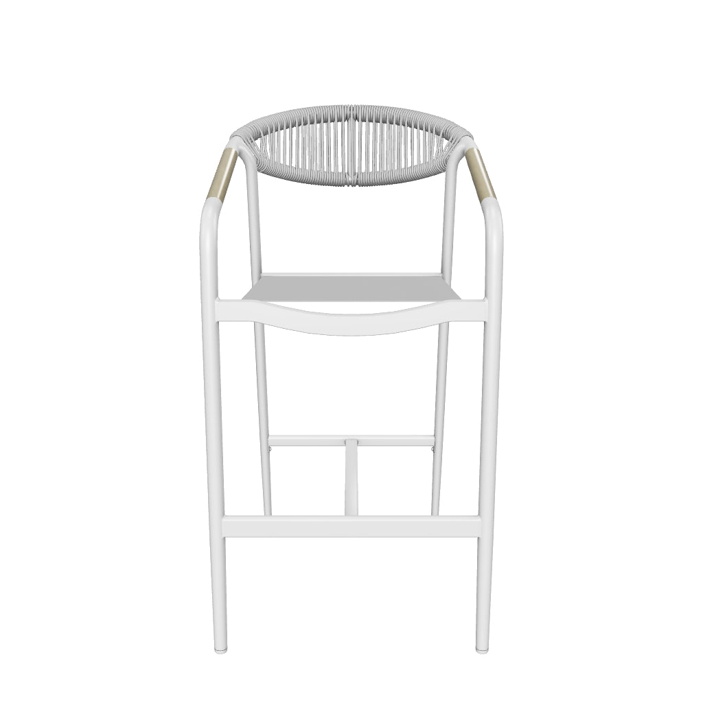 Amalfi Bar Stool in Arctic White Aluminium Frame, Olefin Rope with Polywood Teak Accent and Stone Grey Textilene