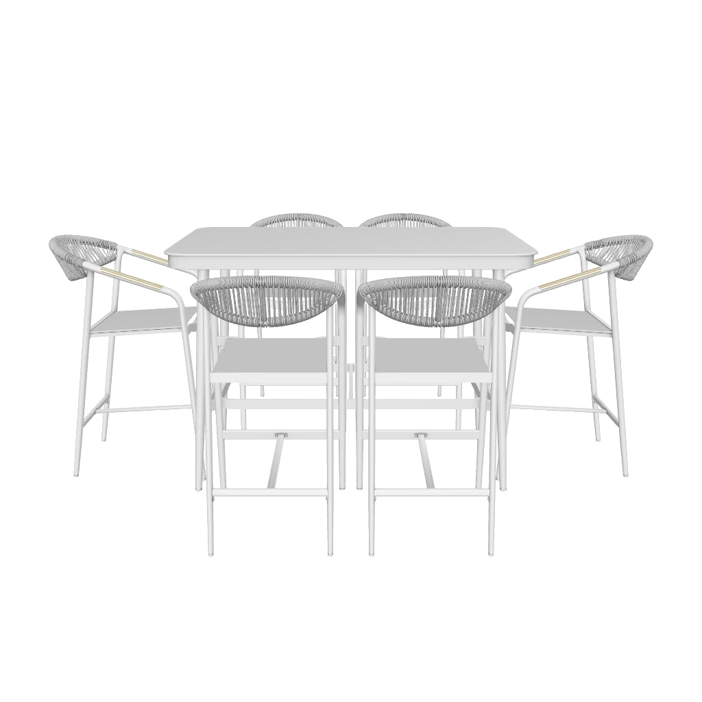 Amalfi Rectangle 7pc Bar Suite in Arctic White Aluminium