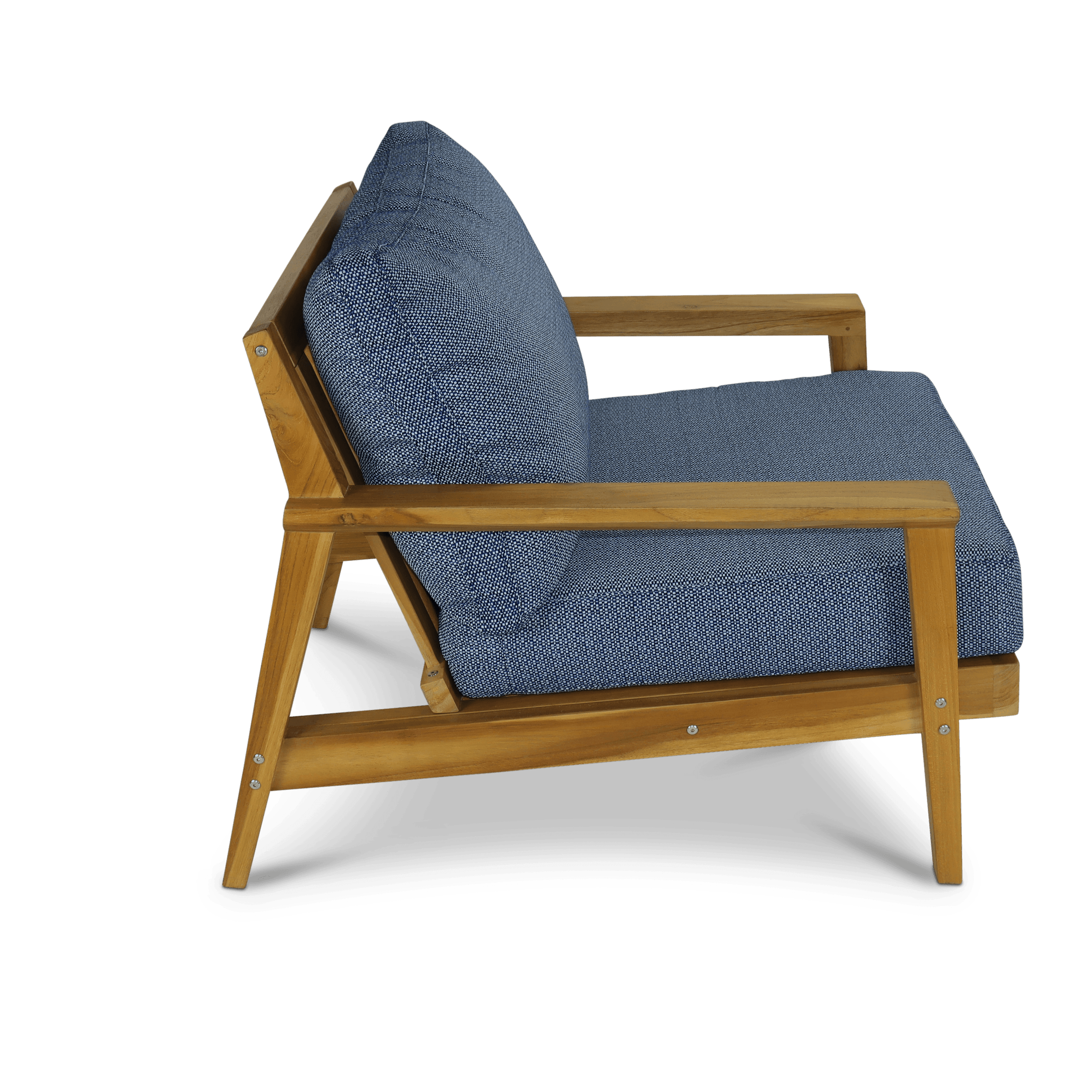 Riviera Armchair in Premium Natural Teak and Navy Check Sunproof All Weather Fabric - The Furniture Shack