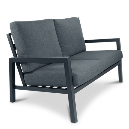San Sebastian 3 Seater, 2 Seater, Armchair, Coffee & Side Table in Gunmetal with Platinum Olefin Cushions - The Furniture Shack