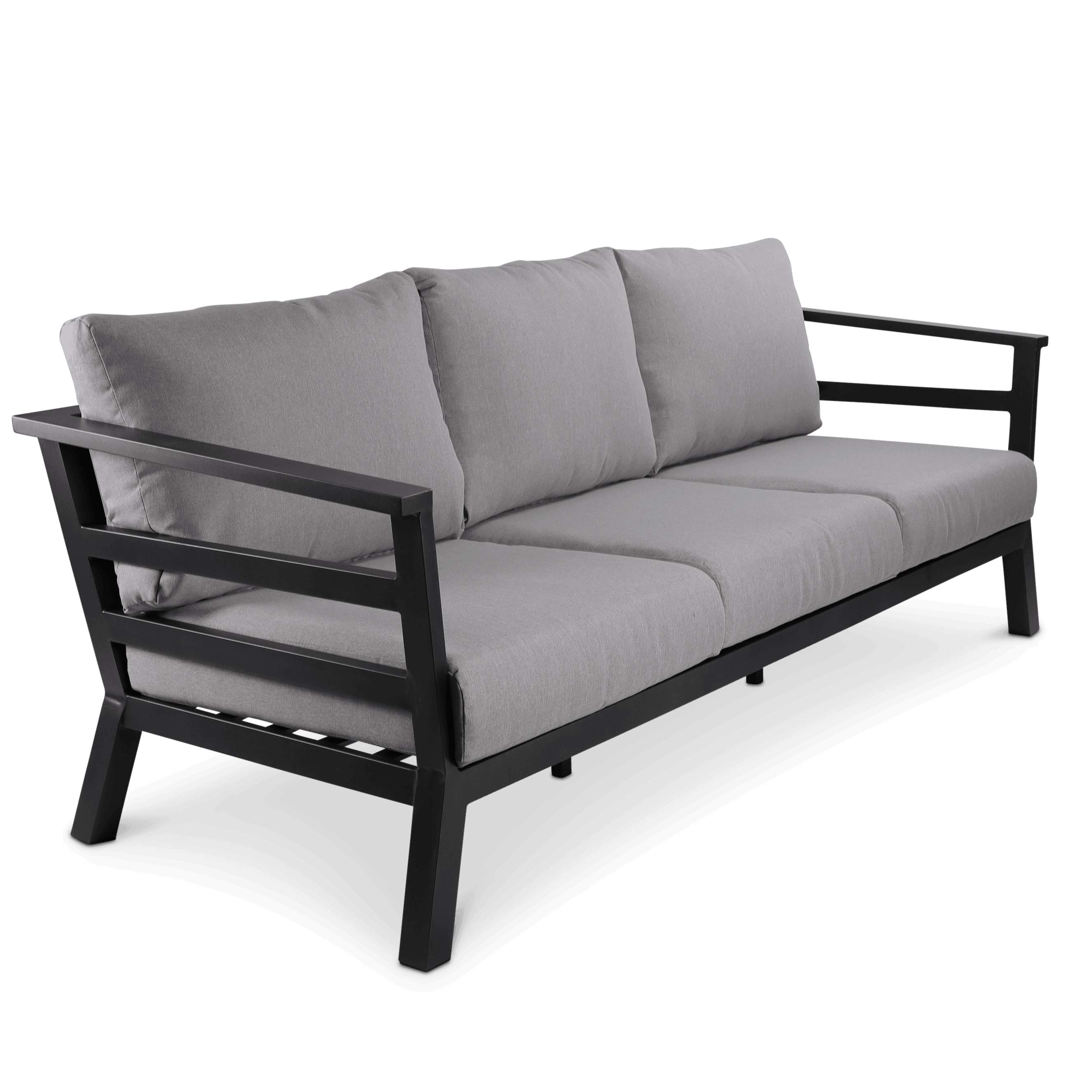 Aveiro 3 Seater with 2x Armchairs and San Sebastian Coffee Table in Gunmetal Grey with Stone Olefin Cushions - The Furniture Shack