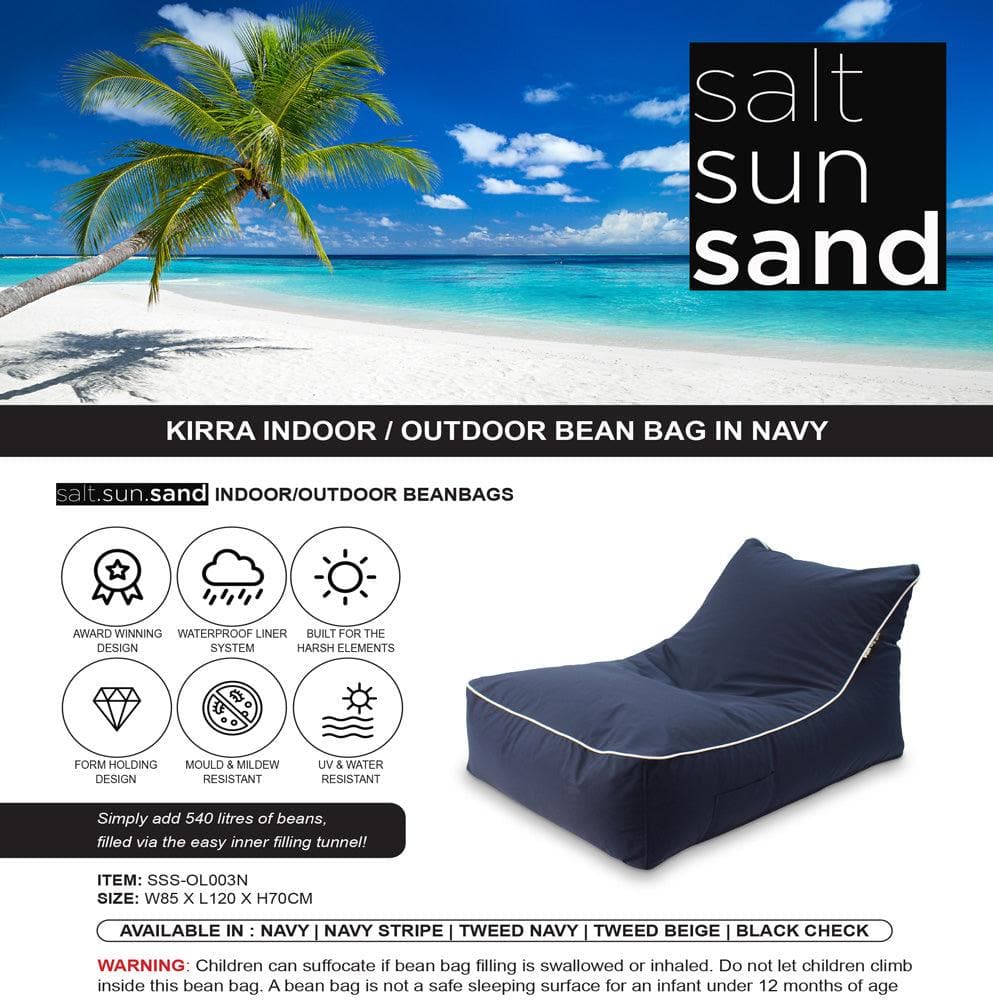 Kirra Indoor/Outdoor Bean Bag in Navy - The Furniture Shack