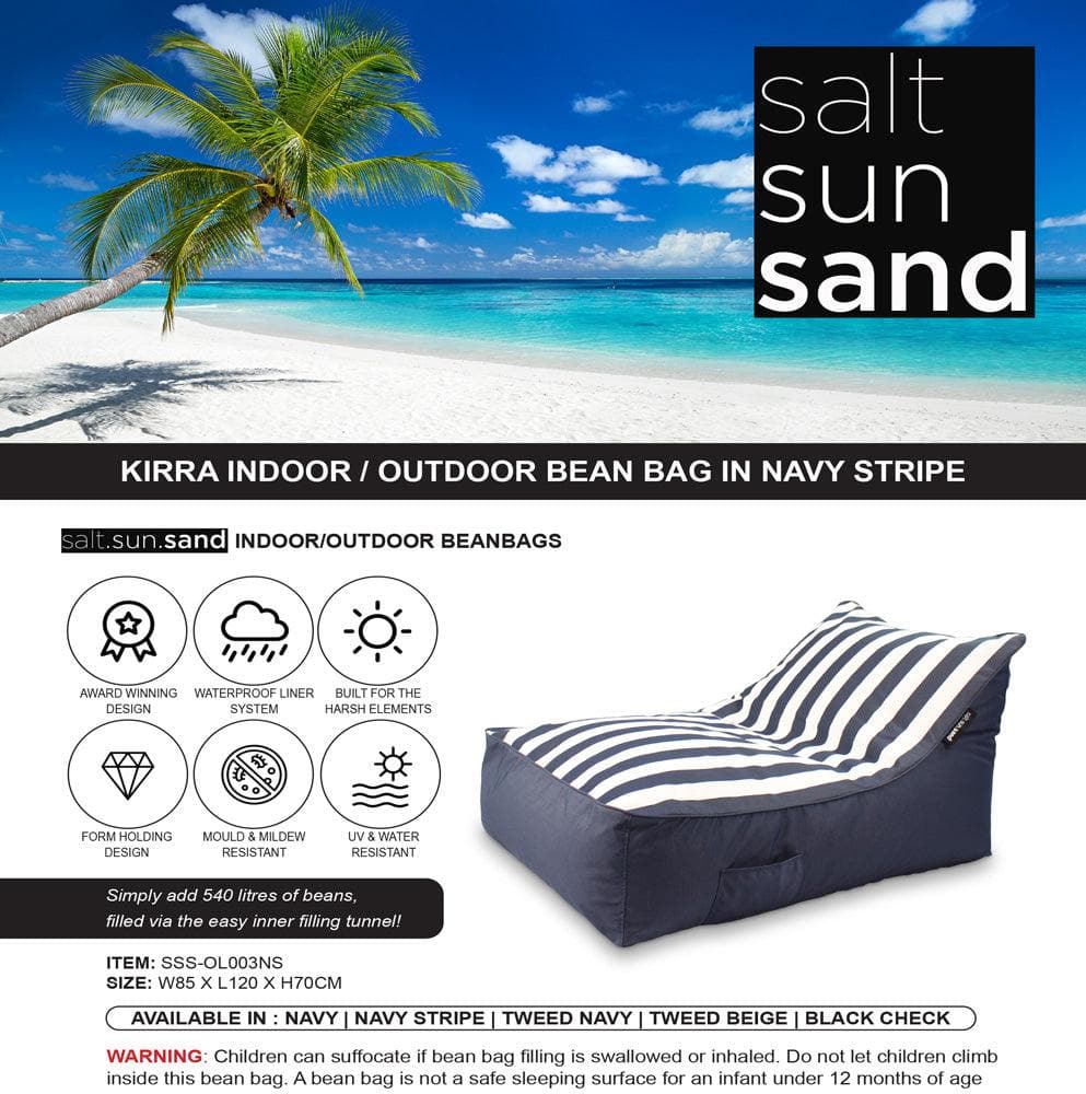 Kirra Indoor/Outdoor Bean Bag in Navy Stripe - The Furniture Shack