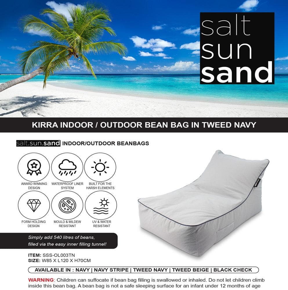 Kirra Indoor/Outdoor Bean Bag in Tweed Navy - The Furniture Shack