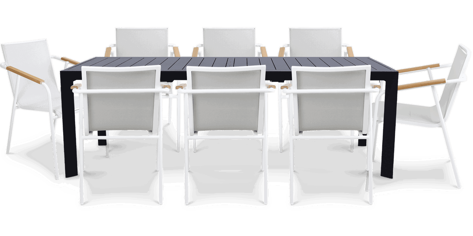 Morocco Outdoor Extension Table in Gunmetal with Aluminium Chairs - The Furniture Shack