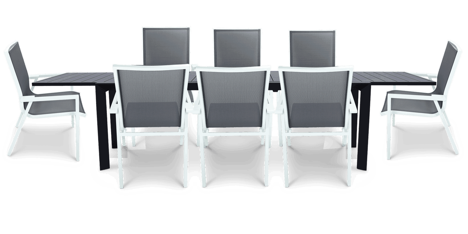 Morocco Outdoor Extension Table in Gunmetal with Aluminium Chairs - The Furniture Shack