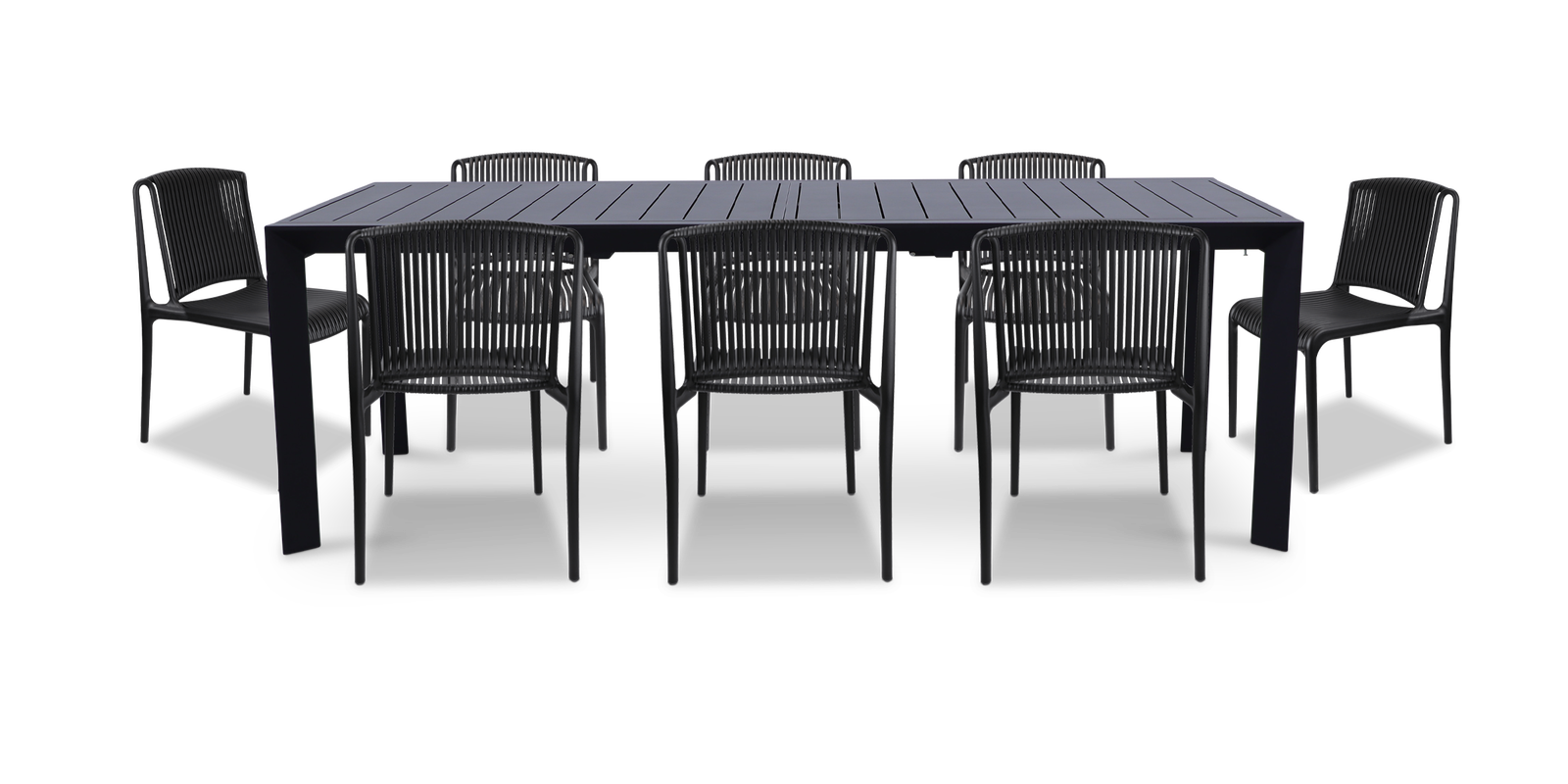 Morocco Outdoor Extension Table in Gunmetal with Polypropylene Chairs - The Furniture Shack