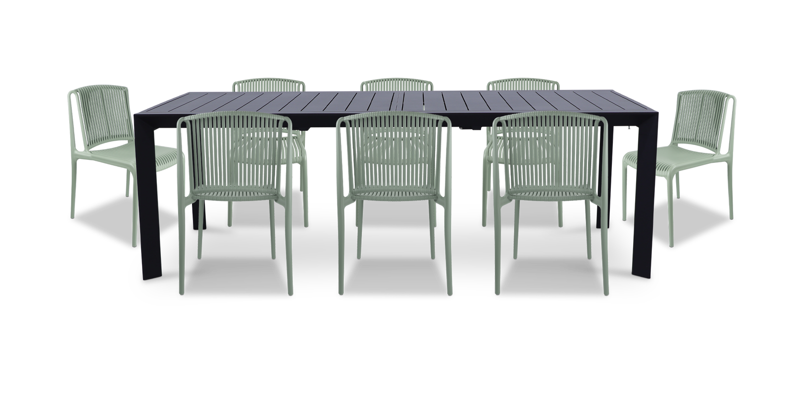 Morocco Outdoor Extension Table in Gunmetal with Polypropylene Chairs - The Furniture Shack