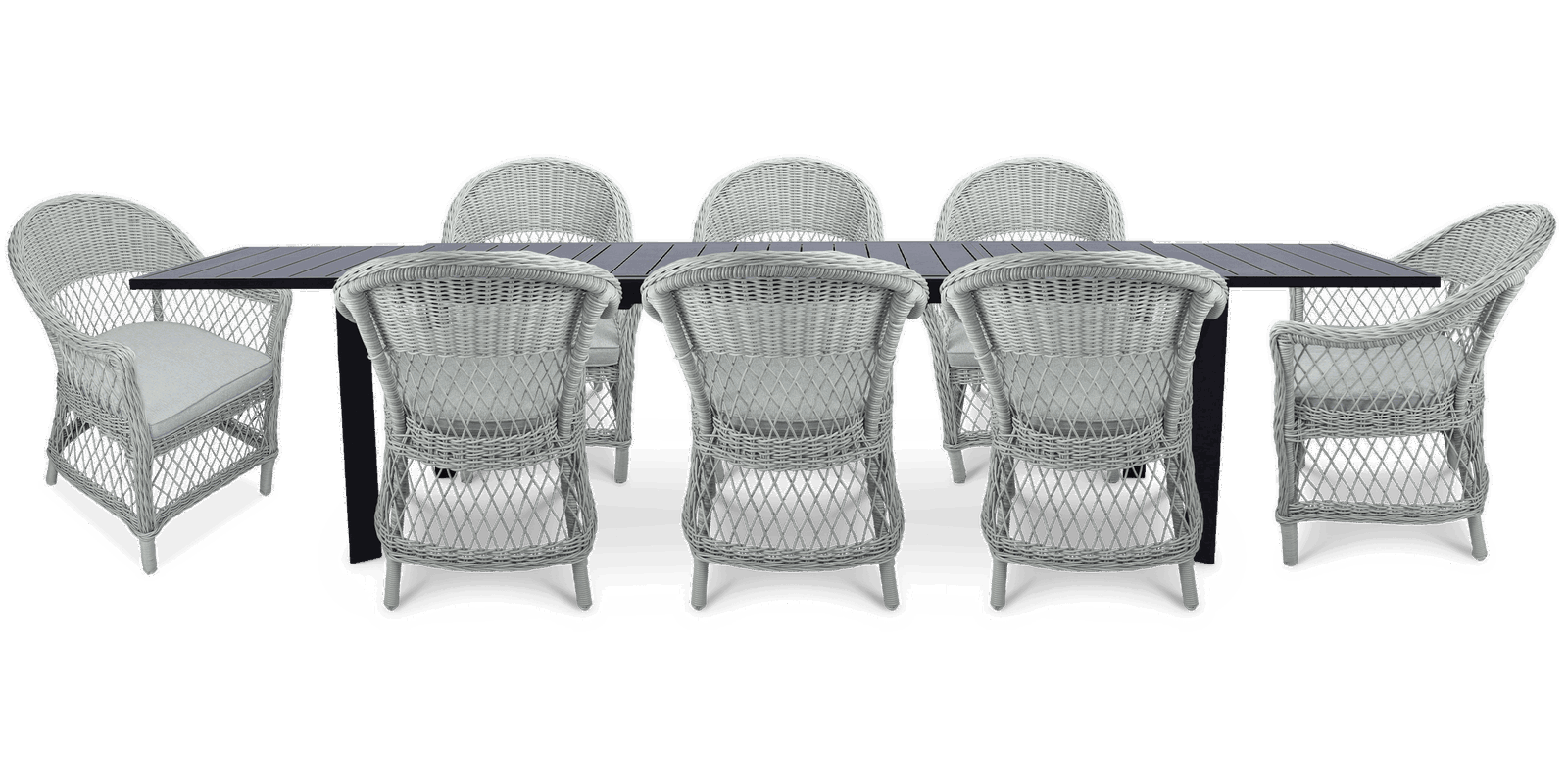 Morocco Outdoor Extension Table in Gunmetal with Wicker Chairs - The Furniture Shack