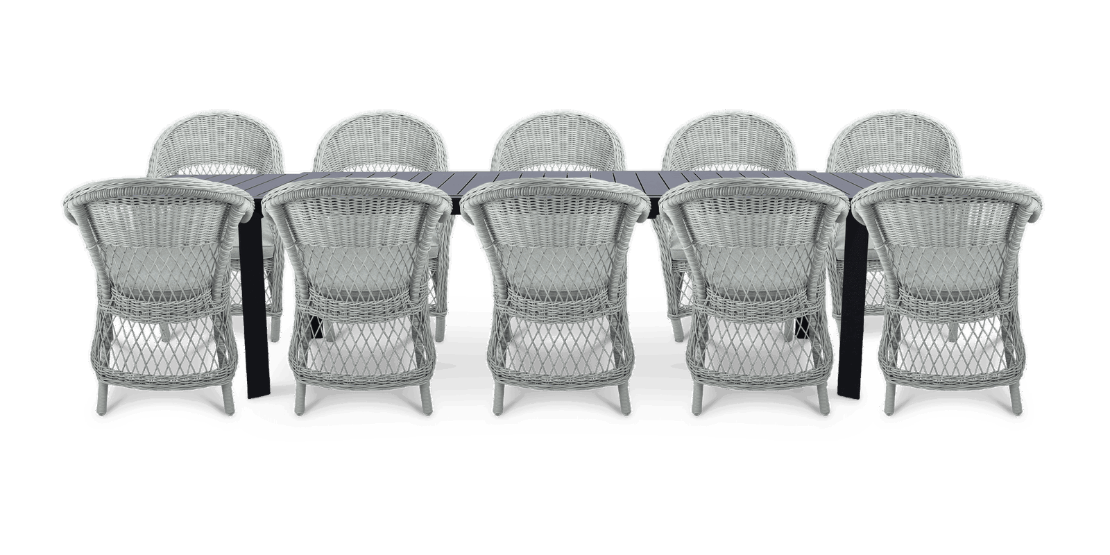 Morocco Outdoor Extension Table in Gunmetal with Wicker Chairs - The Furniture Shack